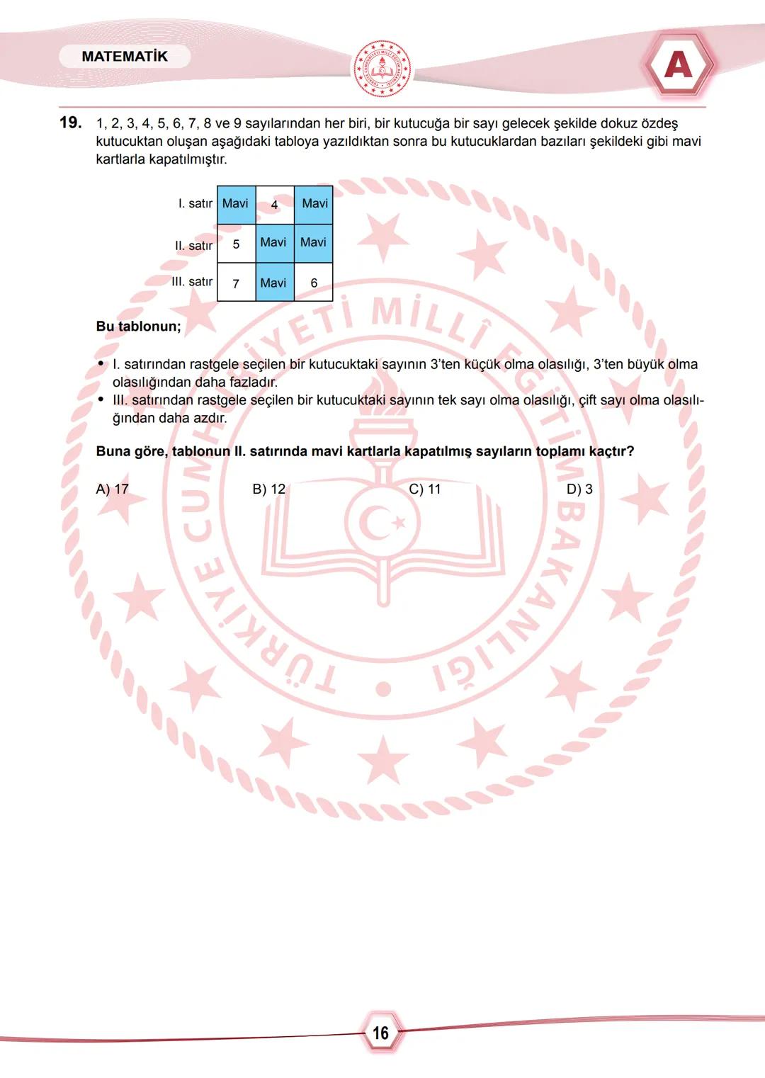 2024 SAYISAL BÖLÜM
*T.C.
MİLLÎ EĞİTİM BAKANLIĞI
ÖLÇME, DEĞERLENDİRME VE SINAV HİZMETLERİ GENEL MÜDÜRLÜĞÜ
SINAVLA ÖĞRENCİ ALACAK ORTAÖĞRETİM