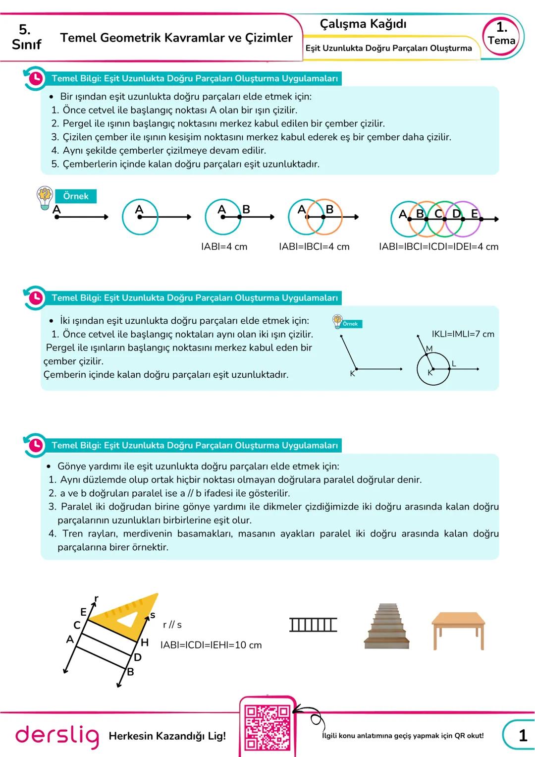 # 5.
Sınıf Çalışma Kağıdı 1.
Temel Geometrik Kavramlar ve Çizimler Tema
Eşit Uzunlukta Doğru Parçaları Oluşturma
## Temel Bilgi: Eşit Uzunl