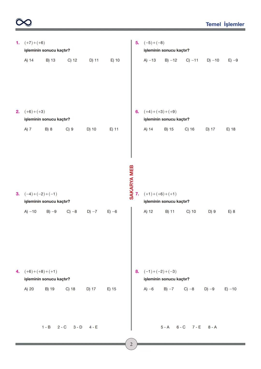 Versiyon: 2
Güncelleme Tarihi:
09.05.2024
TEMEL İŞLEMLER
Toplama - Çıkarma
✓ İşaretleri aynı olan sayılar toplanırken sayılar toplanır ve iş