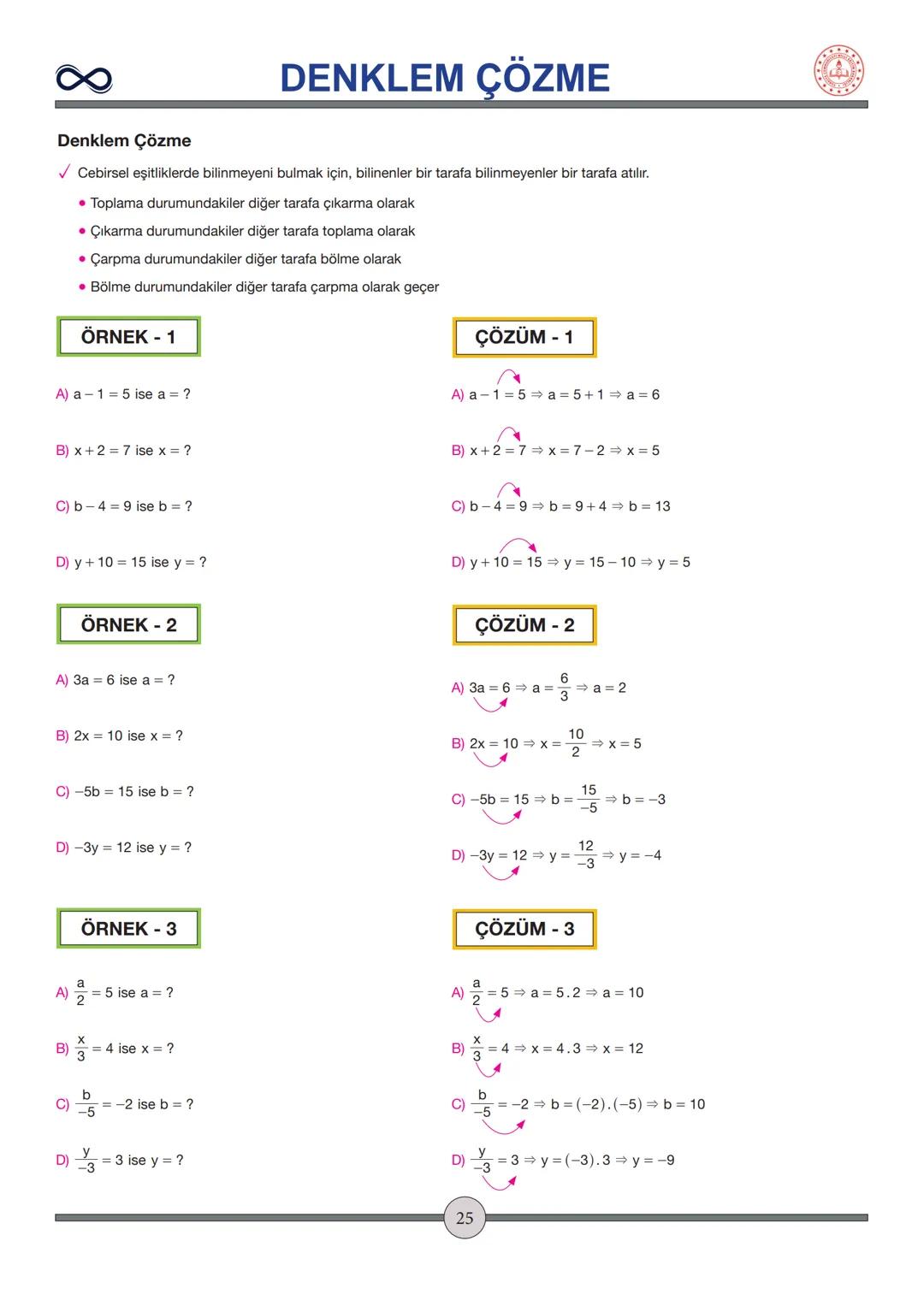 Versiyon: 2
Güncelleme Tarihi:
09.05.2024
TEMEL İŞLEMLER
Toplama - Çıkarma
✓ İşaretleri aynı olan sayılar toplanırken sayılar toplanır ve iş