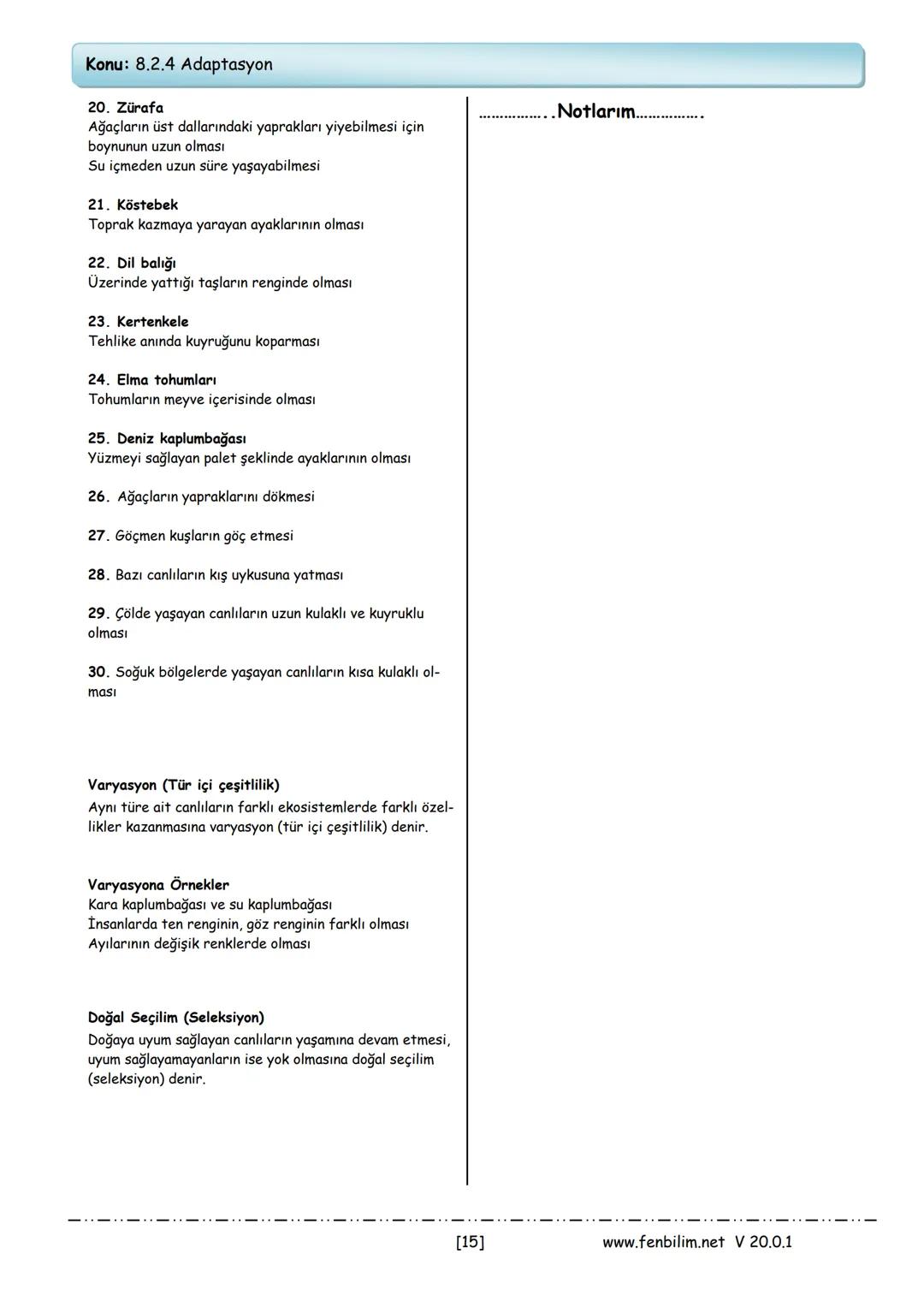 # 8.Sınıf Fen Bilimleri Ders Notları
Barış ZEREN
Fen Bilimleri Öğretmeni
www.fenbilim.net V 20.0.1 # 1.Ünite: Mevsimler ve İklim
**Konu: