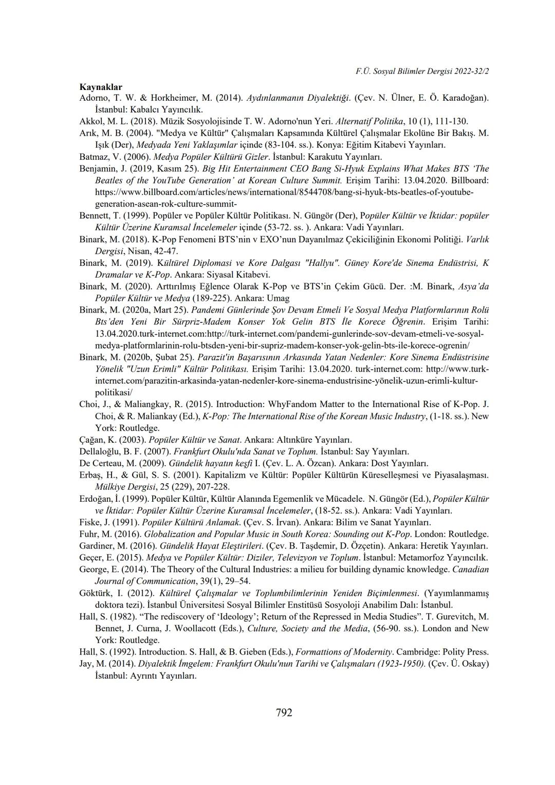 ## SOSYAL BİLİMLER DERGİSİ
## Journal of Social Sciences
p-ISSN:1300-9702 e-ISSN: 2149-3243
## FIRAT ÜNİVERSİTESİ
## GÜNDELİK HAYAT VE POPÜL