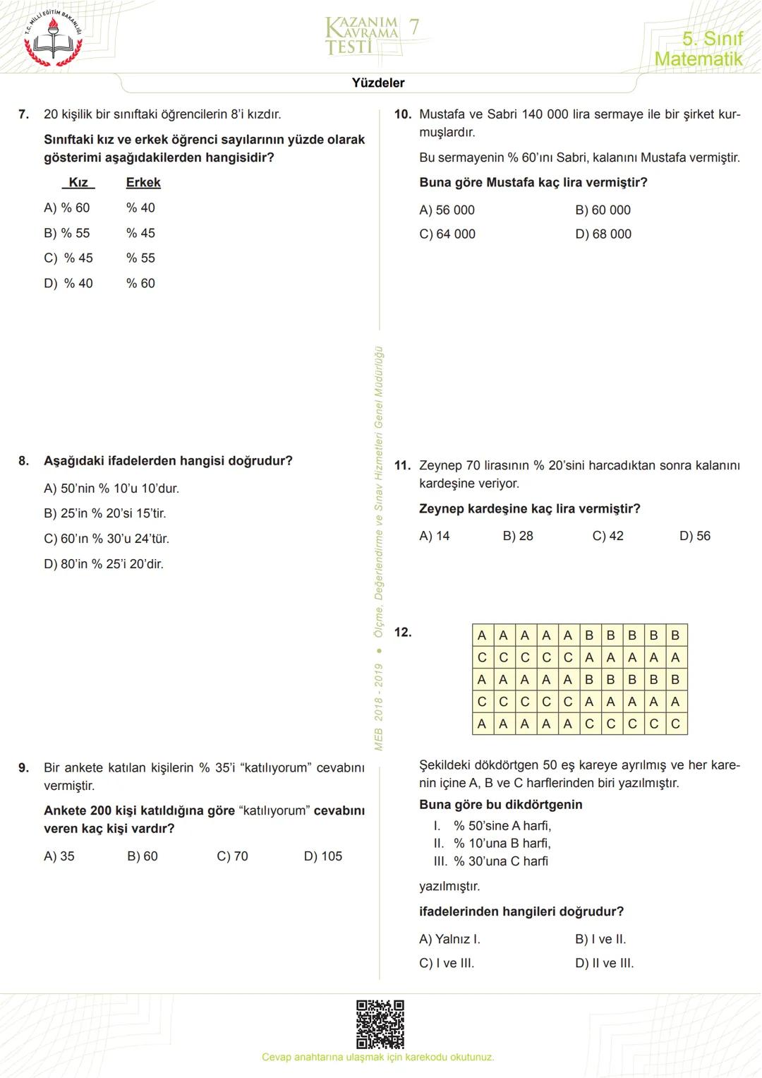 5
Sınıf
*****
*
RİYETİ MİLLİ EĞ
*
**
*
רופן
★
*
Matematik
Kazanım Kavrama
Testleri
KERIMHОСА
ortaokul matematik kaynak sitesi
www.kerimh