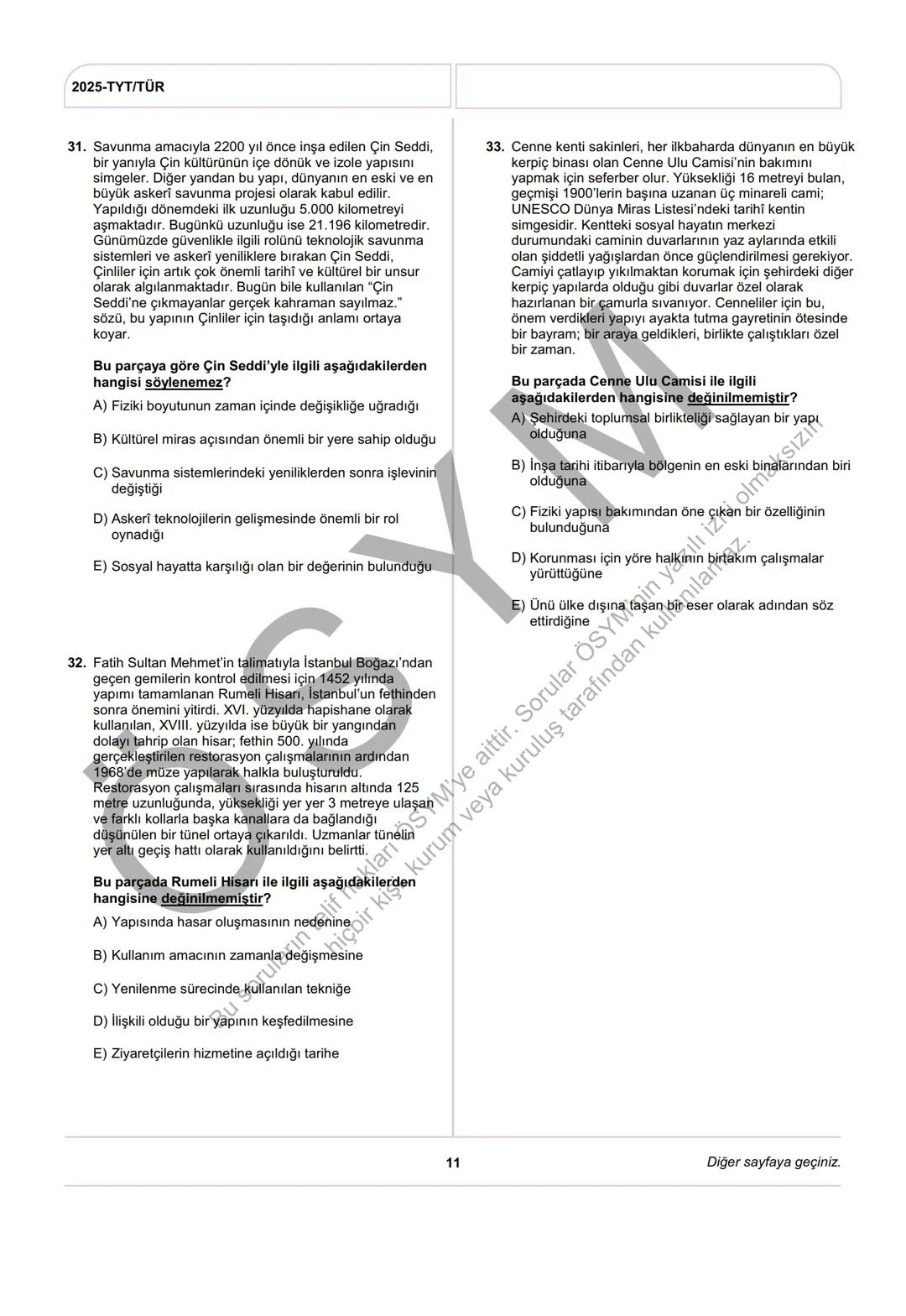 ÖSYM
T.C. Ölçme, Seçme ve Yerleştirme Merkezi
YÜKSEKÖĞRETİM KURUMLARI SINAVI
TEMEL YETERLİLİK TESTİ
(2025-TYT)
21 HAZİRAN 2025 CUMARTESİ
Bu