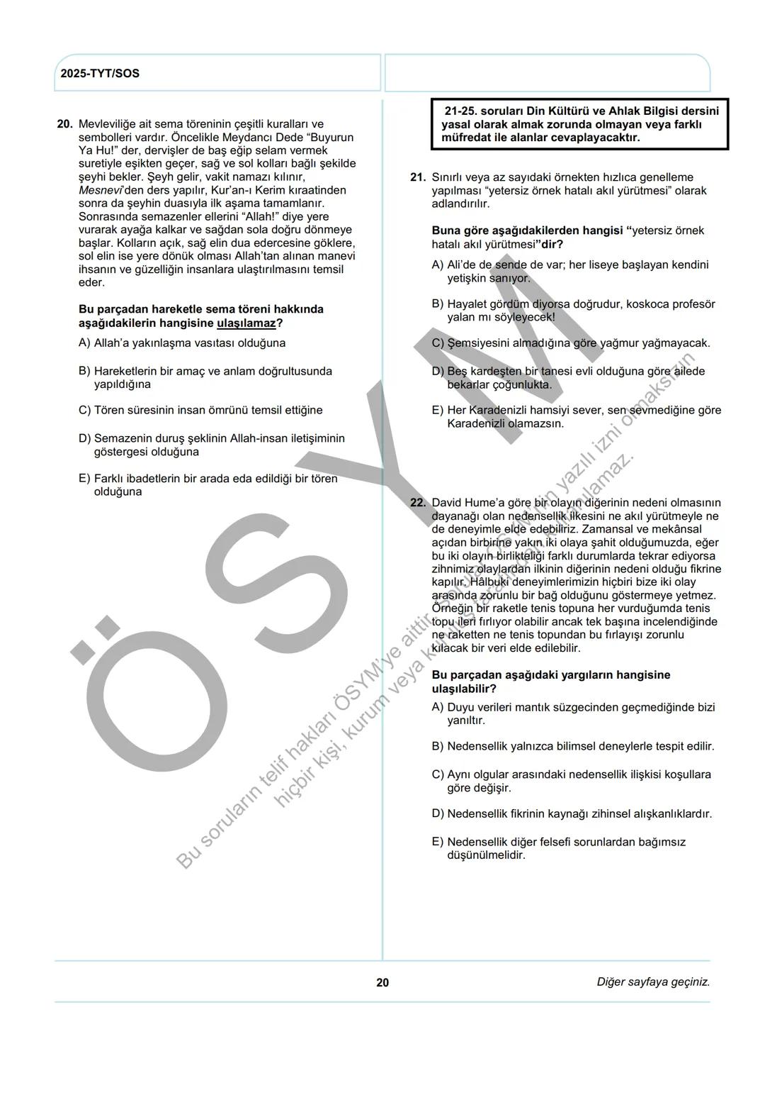 ÖSYM
T.C. Ölçme, Seçme ve Yerleştirme Merkezi
YÜKSEKÖĞRETİM KURUMLARI SINAVI
TEMEL YETERLİLİK TESTİ
(2025-TYT)
21 HAZİRAN 2025 CUMARTESİ
Bu