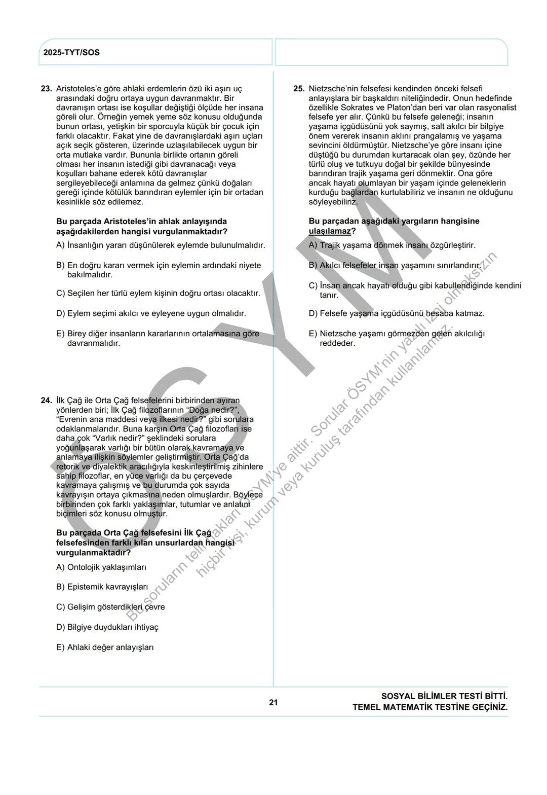 ÖSYM
T.C. Ölçme, Seçme ve Yerleştirme Merkezi
YÜKSEKÖĞRETİM KURUMLARI SINAVI
TEMEL YETERLİLİK TESTİ
(2025-TYT)
21 HAZİRAN 2025 CUMARTESİ
Bu