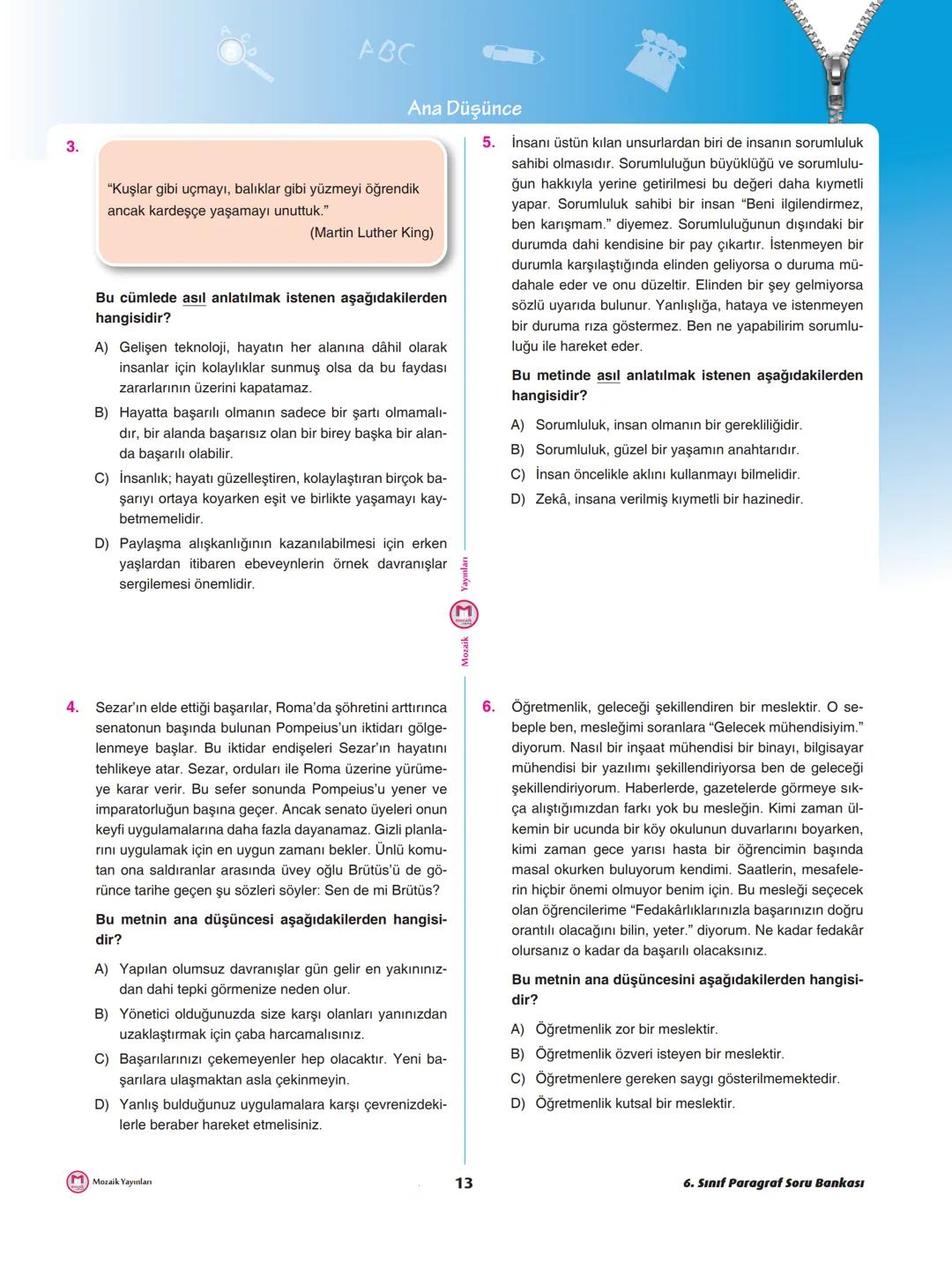 # 6. SINIF
# PARAGRAF
Soru Bankası
MOZAİK MOBİL UYGULAMA İÇİN KAREKODU OKUTUNUZ.
VİDEO ÇÖZÜM İÇİN KAREKODU OKUTUNUZ.
BİLHAN UĞURLU HAR