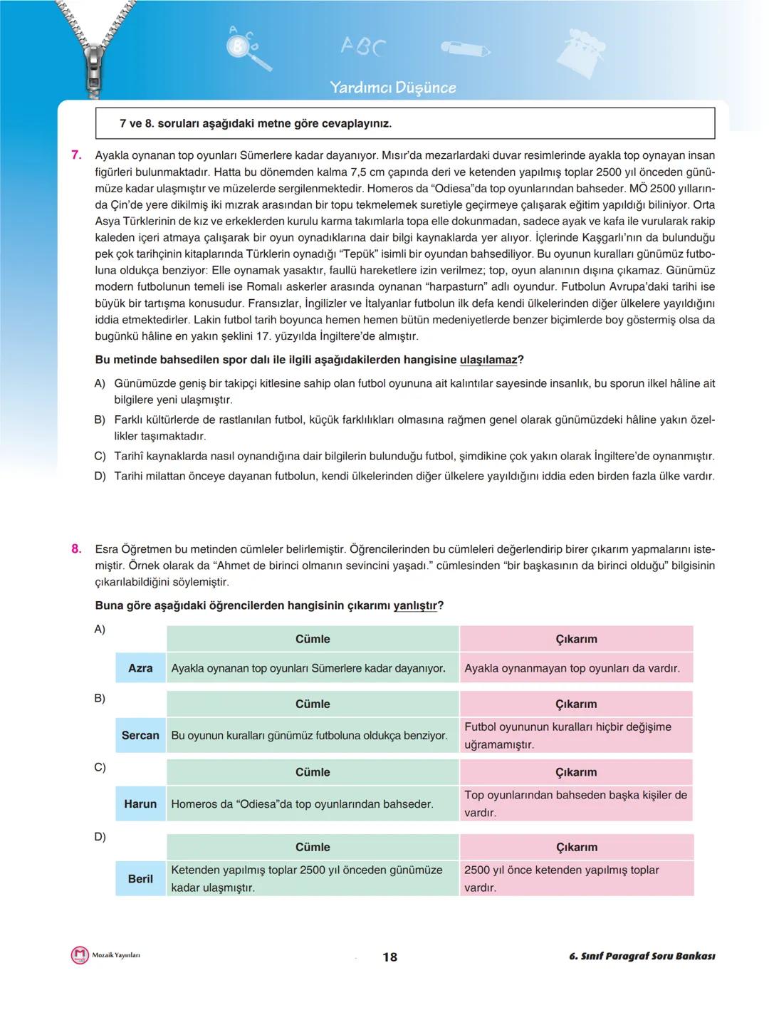 # 6. SINIF
# PARAGRAF
Soru Bankası
MOZAİK MOBİL UYGULAMA İÇİN KAREKODU OKUTUNUZ.
VİDEO ÇÖZÜM İÇİN KAREKODU OKUTUNUZ.
BİLHAN UĞURLU HAR