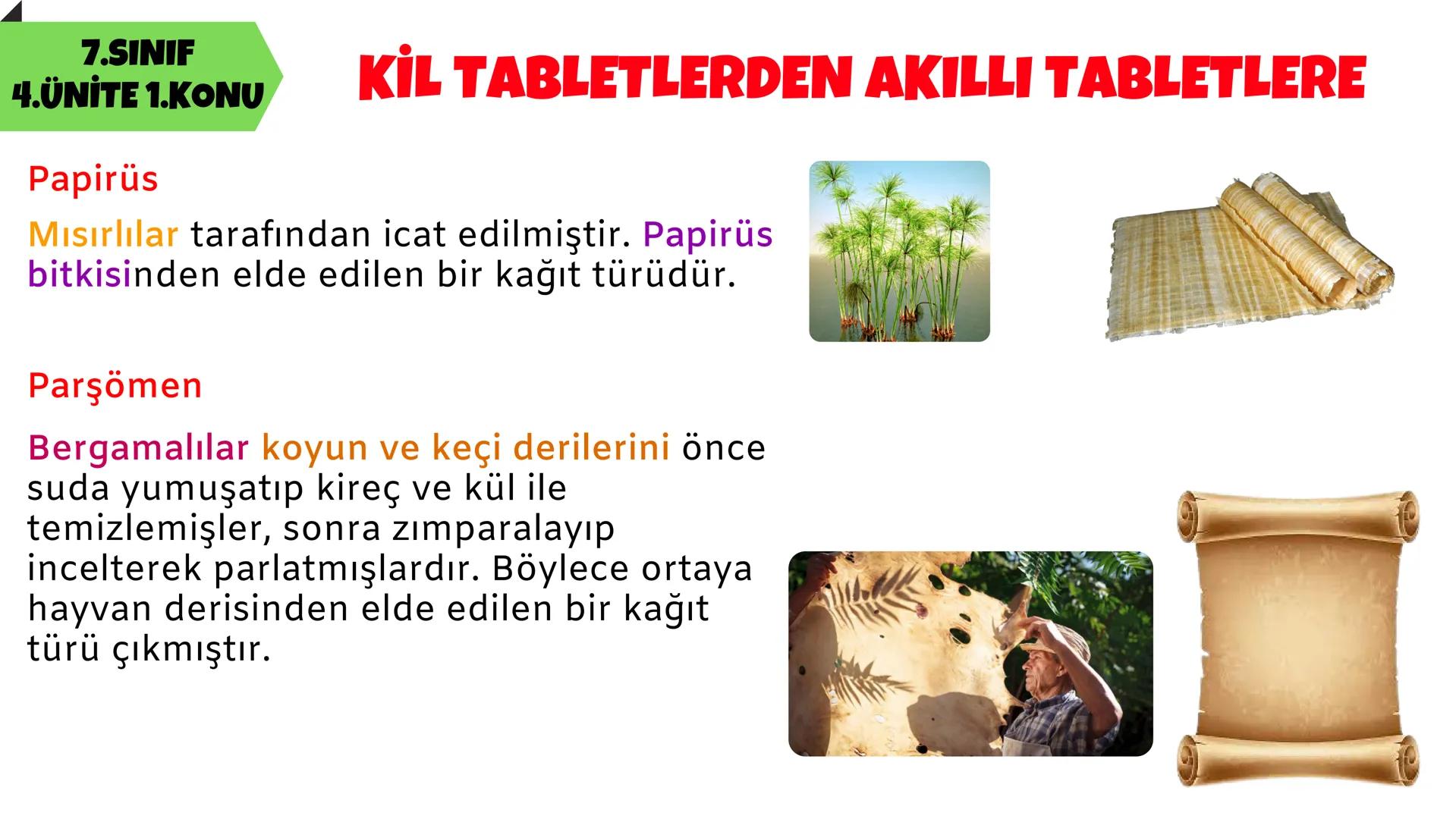 7.SINIF
SOSYAL BİLGİLER
4.ÜNİTE
$1+1=2$
aBc
@
x
%
BİLİM, TEKNOLOJİ VE TOPLUM 7.SINIF
4.ÜNİTE 1.KONU
KİL TABLETLERDEN AKILLI TABLETLERE
Tarih