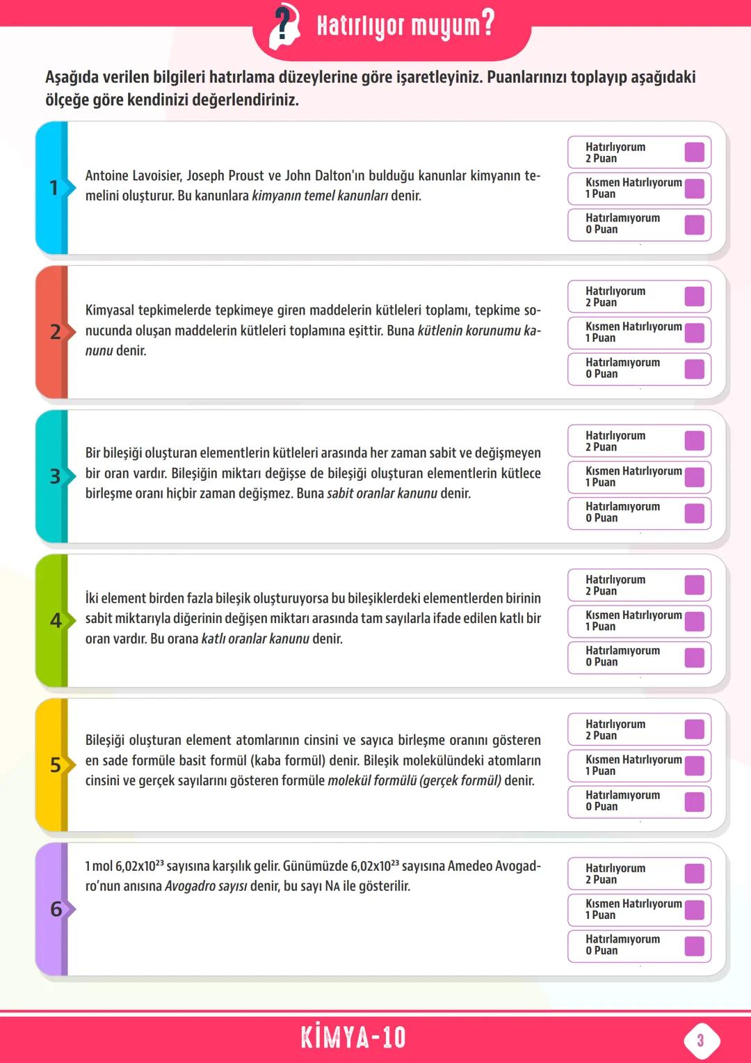 *
****
**
**
T.C. MİLLİ EĞİTİM BAKANLIĞI
ORTAÖĞRETİM GENEL MÜDÜRLÜĞÜ
ÇALIŞMA
DEFTERİ
KİMYA 10
KİMYANIN TEMEL KANUNLARI VE KİMYASAL HESAPLAMA