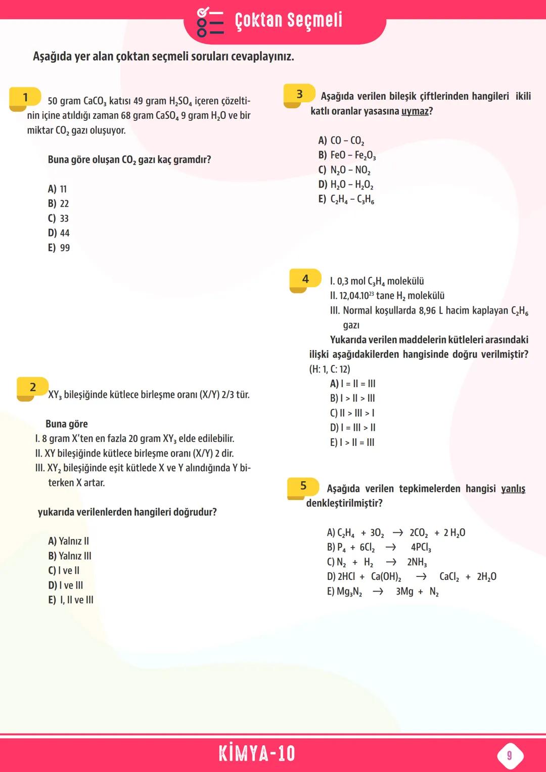 *
****
**
**
T.C. MİLLİ EĞİTİM BAKANLIĞI
ORTAÖĞRETİM GENEL MÜDÜRLÜĞÜ
ÇALIŞMA
DEFTERİ
KİMYA 10
KİMYANIN TEMEL KANUNLARI VE KİMYASAL HESAPLAMA