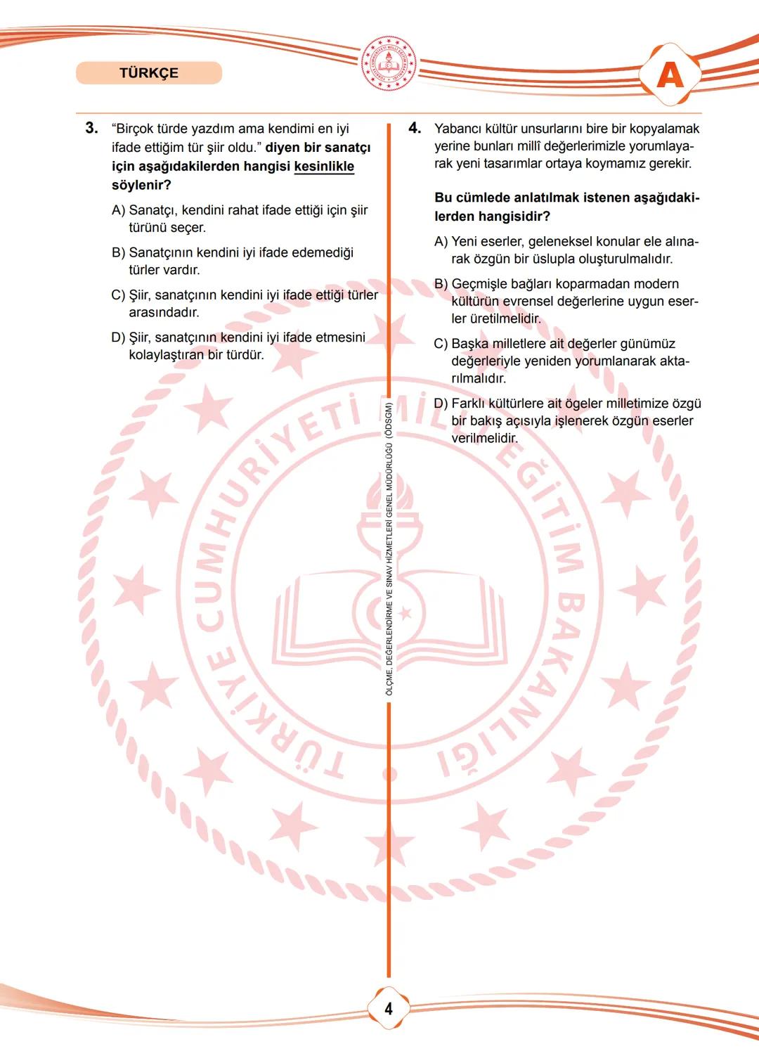 2025 SÖZEL BÖLÜM
T.C.
MİLLÎ EĞİTİM BAKANLIĞI
ÖLÇME, DEĞERLENDİRME VE SINAV HİZMETLERİ GENEL MÜDÜRLÜĞÜ
SINAVLA ÖĞRENCİ ALACAK ORTAÖĞRETİM
KUR
