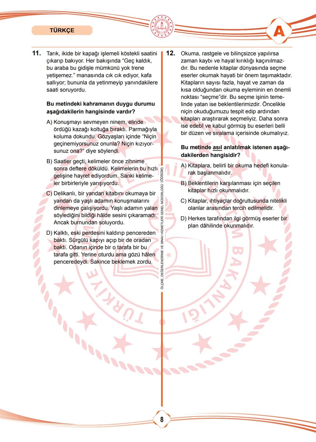2025 SÖZEL BÖLÜM
T.C.
MİLLÎ EĞİTİM BAKANLIĞI
ÖLÇME, DEĞERLENDİRME VE SINAV HİZMETLERİ GENEL MÜDÜRLÜĞÜ
SINAVLA ÖĞRENCİ ALACAK ORTAÖĞRETİM
KUR