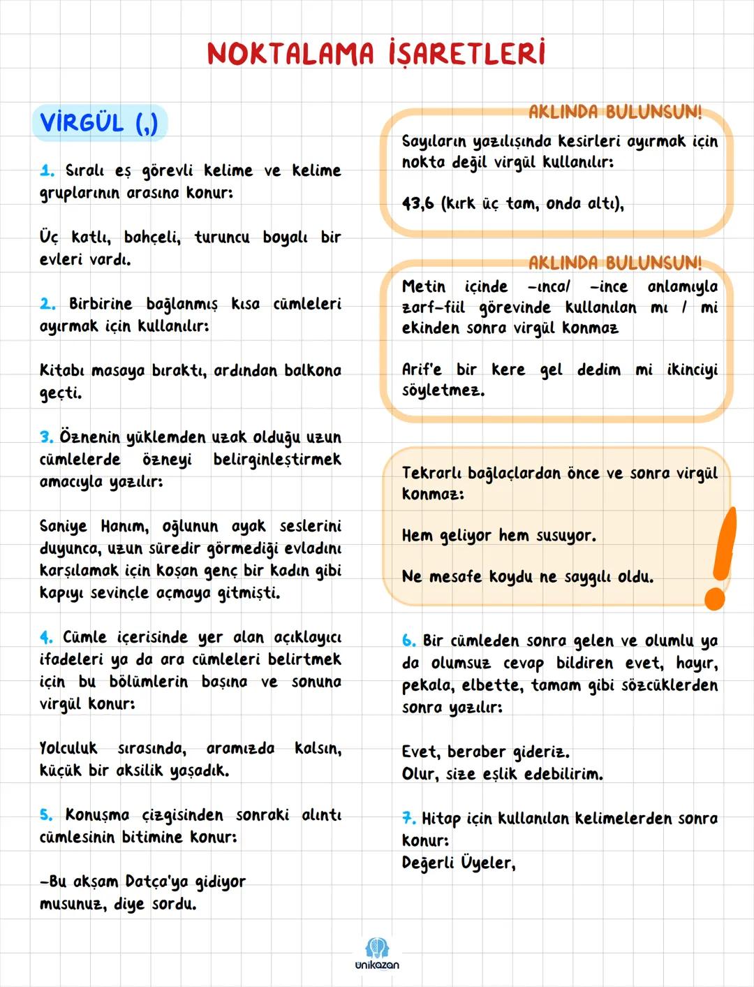 TAMAMI
EL YAZILI
unikazan
ÜNİKAZAN
HIZLI
NOTLAR
ÖSYM' nin en sık sorduğu kalıplardan
oluşan notlar
NOKTALAMA
İŞARETLERİ NOKTA (.)
NOKTALAMA