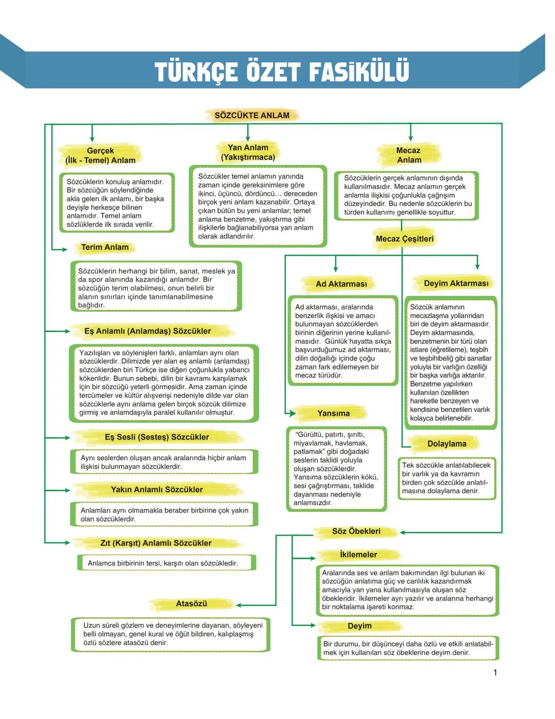 TÜRKÇE ÖZET FASİKÜLÜ
Gerçek
(İlk - Temel) Anlam
Sözcüklerin konuluş anlamıdır.
Bir sözcüğün söylendiğinde
akla gelen ilk anlamı, bir başka