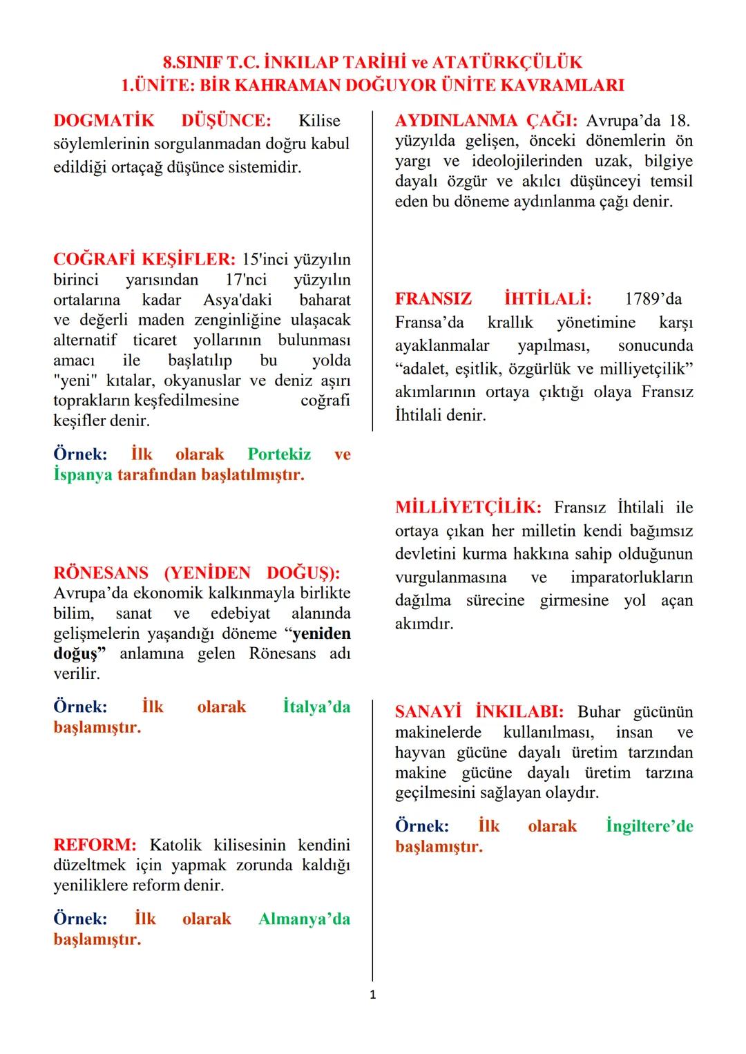 8.SINIF T.C. İNKILAP TARİHİ ve ATATÜRKÇÜLÜK
1.ÜNİTE: BİR KAHRAMAN DOĞUYOR ÜNİTE KAVRAMLARI
Kilise
DOGMATİK DÜŞÜNCE:
söylemlerinin sorgulanma