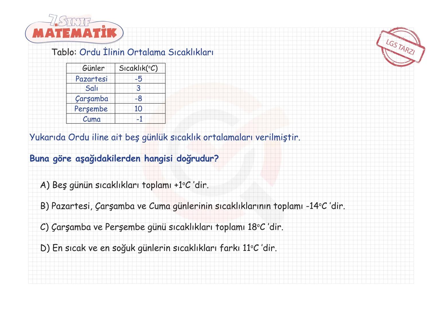 7.SINIF
MATEMATIK TAM SAYILAR
Tam Sayılarla Toplama-Çıkarma
Tam Sayılarla Çarpma-Bölme
Tam Sayılarda Üslü Nicelikler
Tam Sayı Problemleri 7.