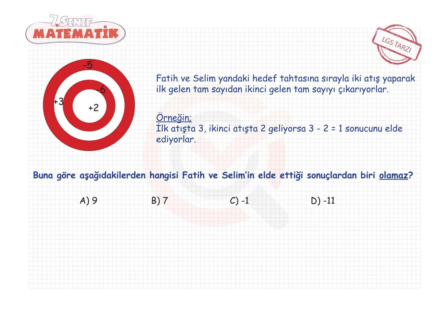 7.SINIF
MATEMATIK TAM SAYILAR
Tam Sayılarla Toplama-Çıkarma
Tam Sayılarla Çarpma-Bölme
Tam Sayılarda Üslü Nicelikler
Tam Sayı Problemleri 7.