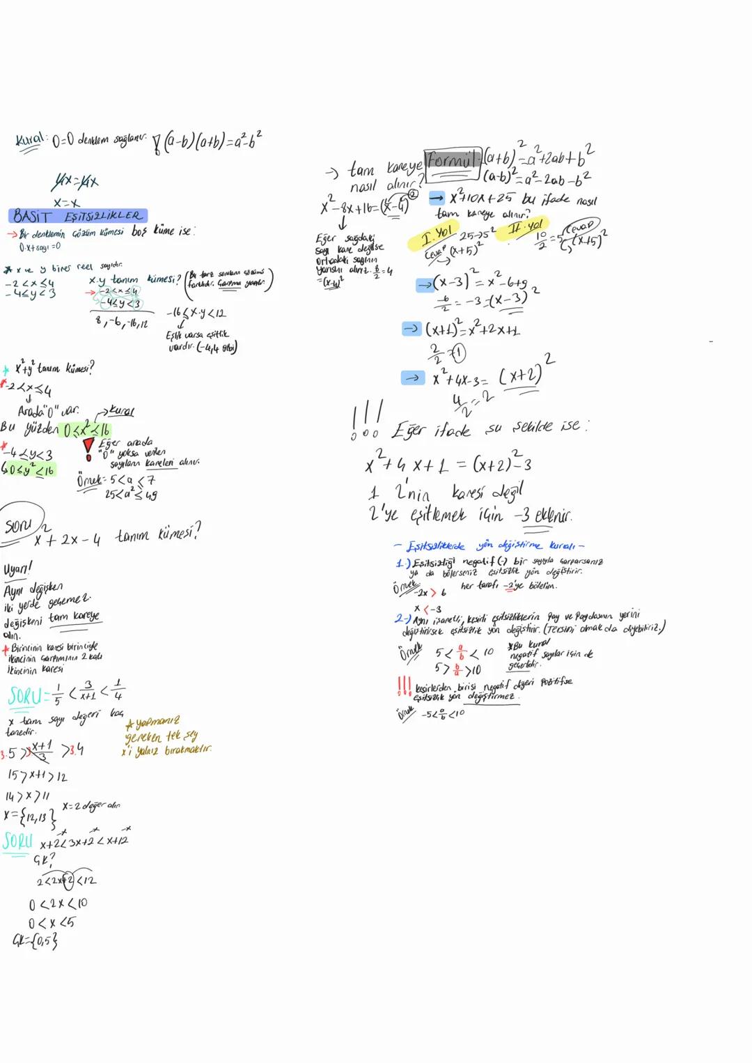 Kural: 0-0 dentem saglans: 8 (a-b)(a+b)=a²-b²
メメ
X=X
BASIT EŞITSIZLIKLER
Bir denklerin çölim kümesi boş küme ise
0-x+ sayı:0
Are y bine ree