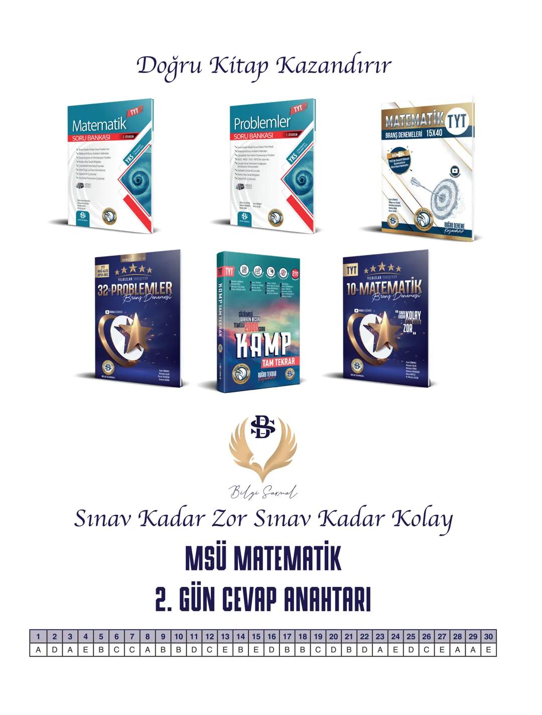 --- OCR Start ---
Bilgi Sarnal
Hayaller Hayatlar Olsun Diye...
MSÜ MATEMATİK KAMPI
*
BİLGİ SARMAL YAYINLARI
MATEMATİK ZÜMRESİ
**
Seyit DÖNME