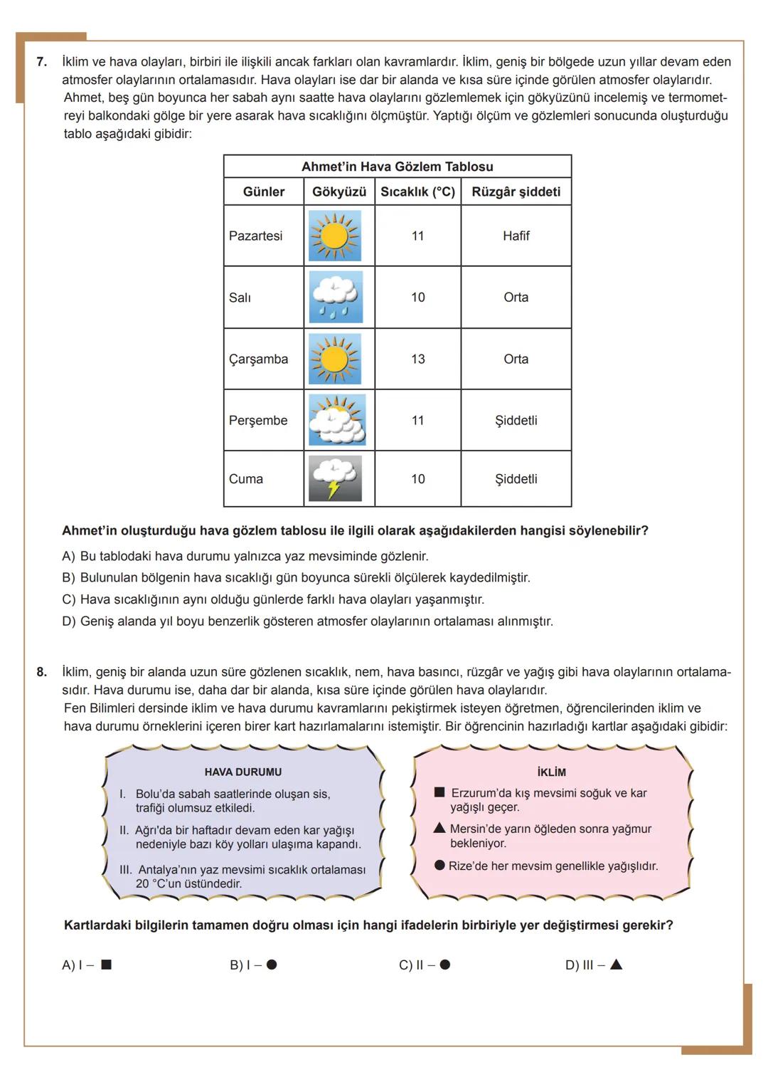8.
SINIF
Fen Bilimleri
*★★★★
✗RİYETİ MİLLİ EGIT
*
• TÜRKIY
ANLIGA
***★
........
*
1. Ünite
Mevsimler ve İklim 1. Hava durumuyla ilgili telev