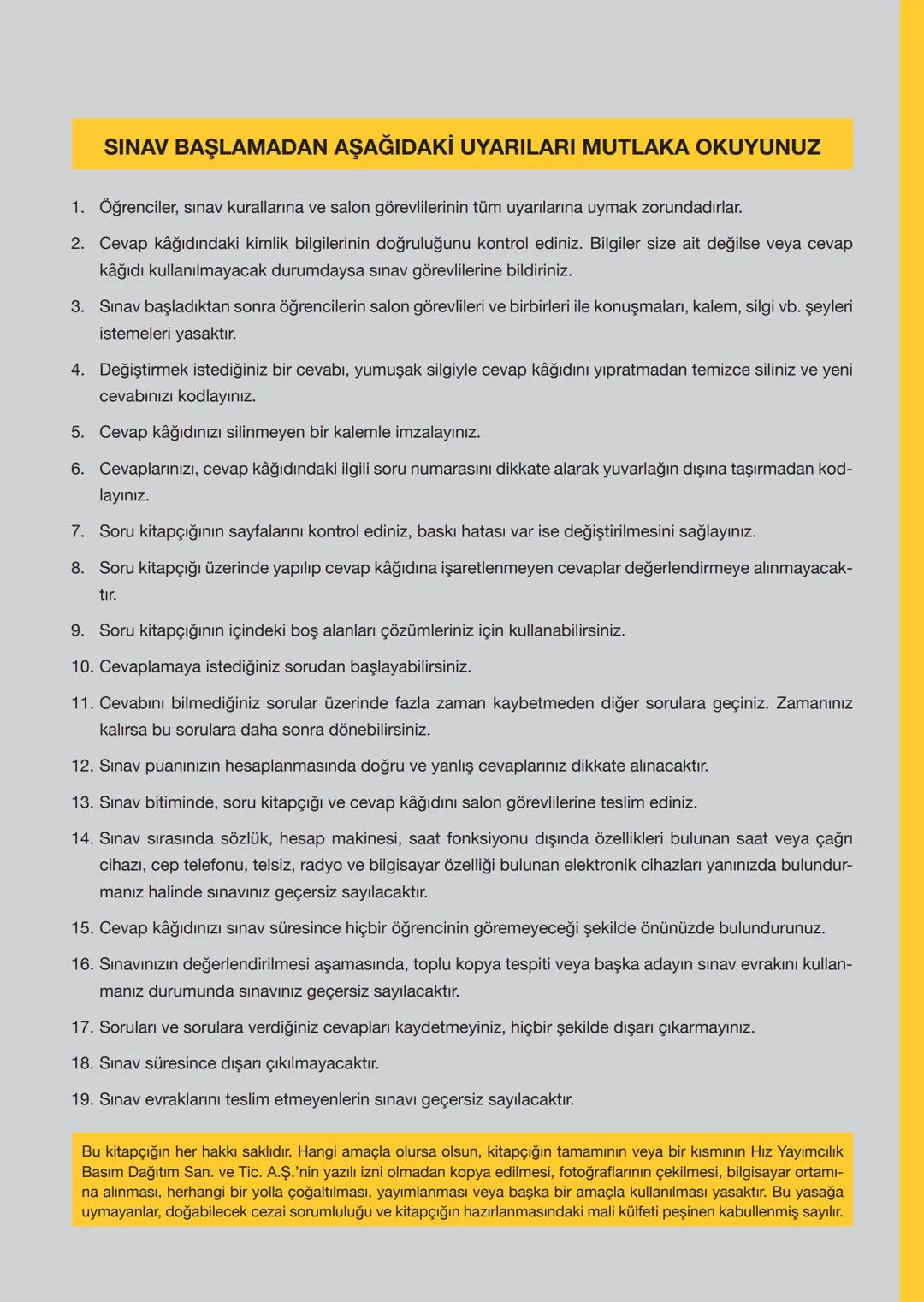 HIZ YAYINLARI
8. SINIF
ORTAÖĞRETİM KURUMLARINA HAZIRLIK
DENEME SINAVI - 1
SÖZEL BÖLÜM
A
KİTAPÇIK
TÜRÜ
Adı ve Soyadı
Sınıf / Şubesi
Öğrenci N