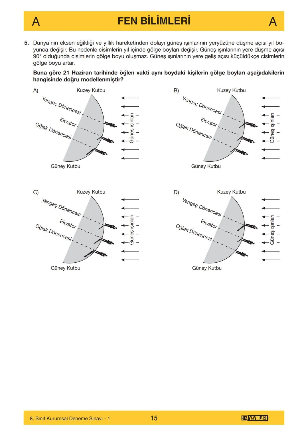 HIZ YAYINLARI
8. SINIF
ORTAÖĞRETİM KURUMLARINA HAZIRLIK
DENEME SINAVI - 1
SÖZEL BÖLÜM
A
KİTAPÇIK
TÜRÜ
Adı ve Soyadı
Sınıf / Şubesi
Öğrenci N