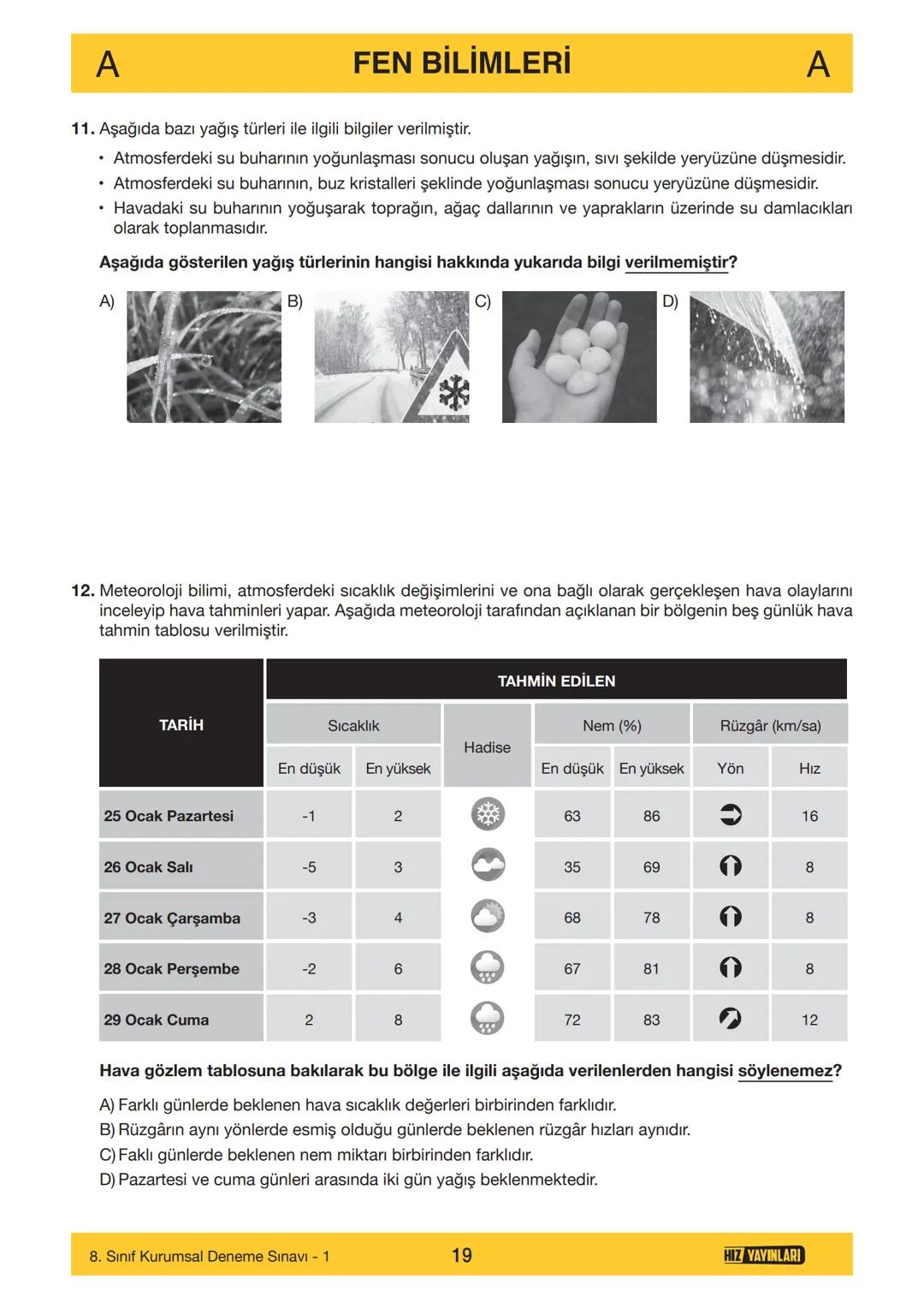 HIZ YAYINLARI
8. SINIF
ORTAÖĞRETİM KURUMLARINA HAZIRLIK
DENEME SINAVI - 1
SÖZEL BÖLÜM
A
KİTAPÇIK
TÜRÜ
Adı ve Soyadı
Sınıf / Şubesi
Öğrenci N