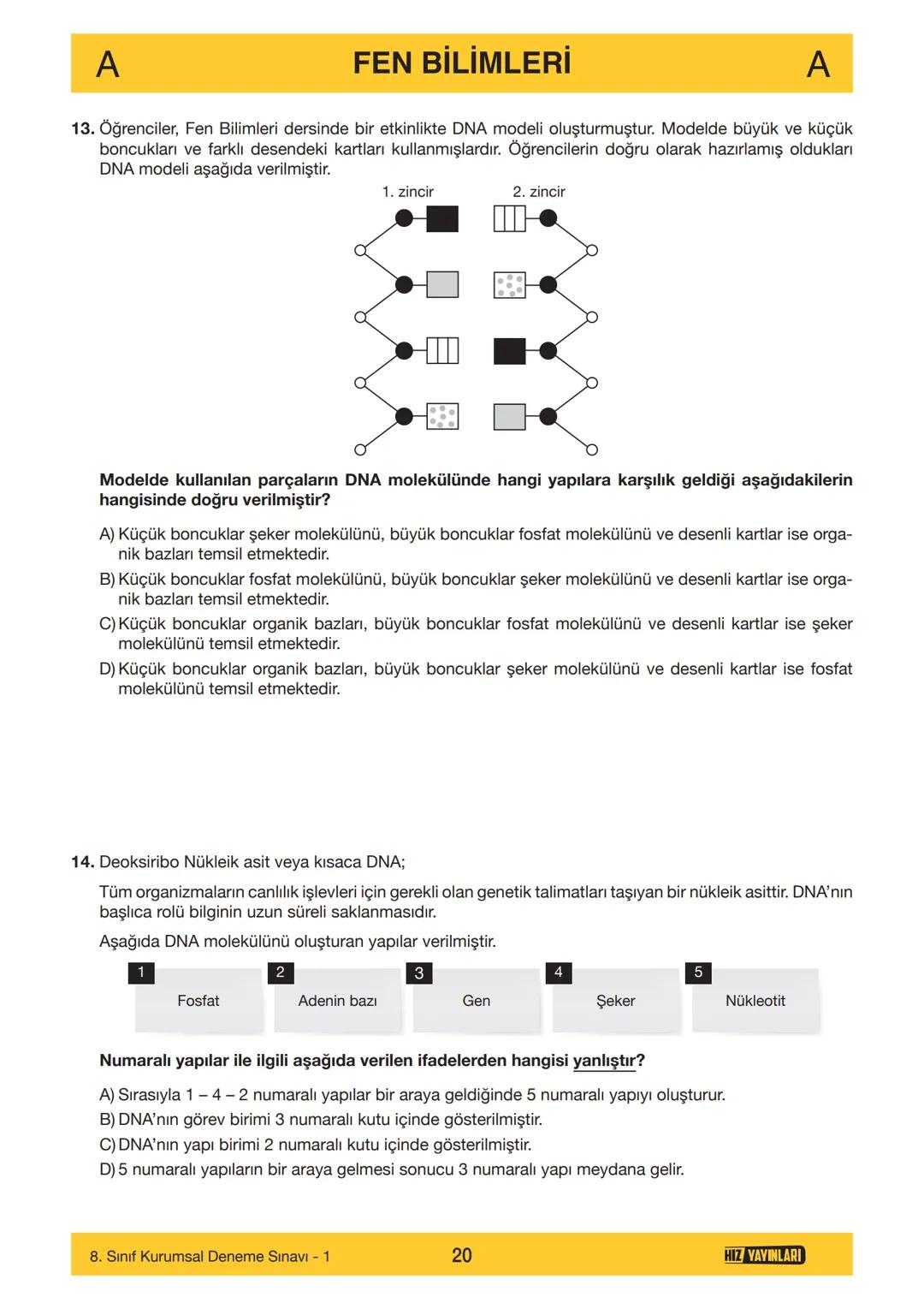 HIZ YAYINLARI
8. SINIF
ORTAÖĞRETİM KURUMLARINA HAZIRLIK
DENEME SINAVI - 1
SÖZEL BÖLÜM
A
KİTAPÇIK
TÜRÜ
Adı ve Soyadı
Sınıf / Şubesi
Öğrenci N