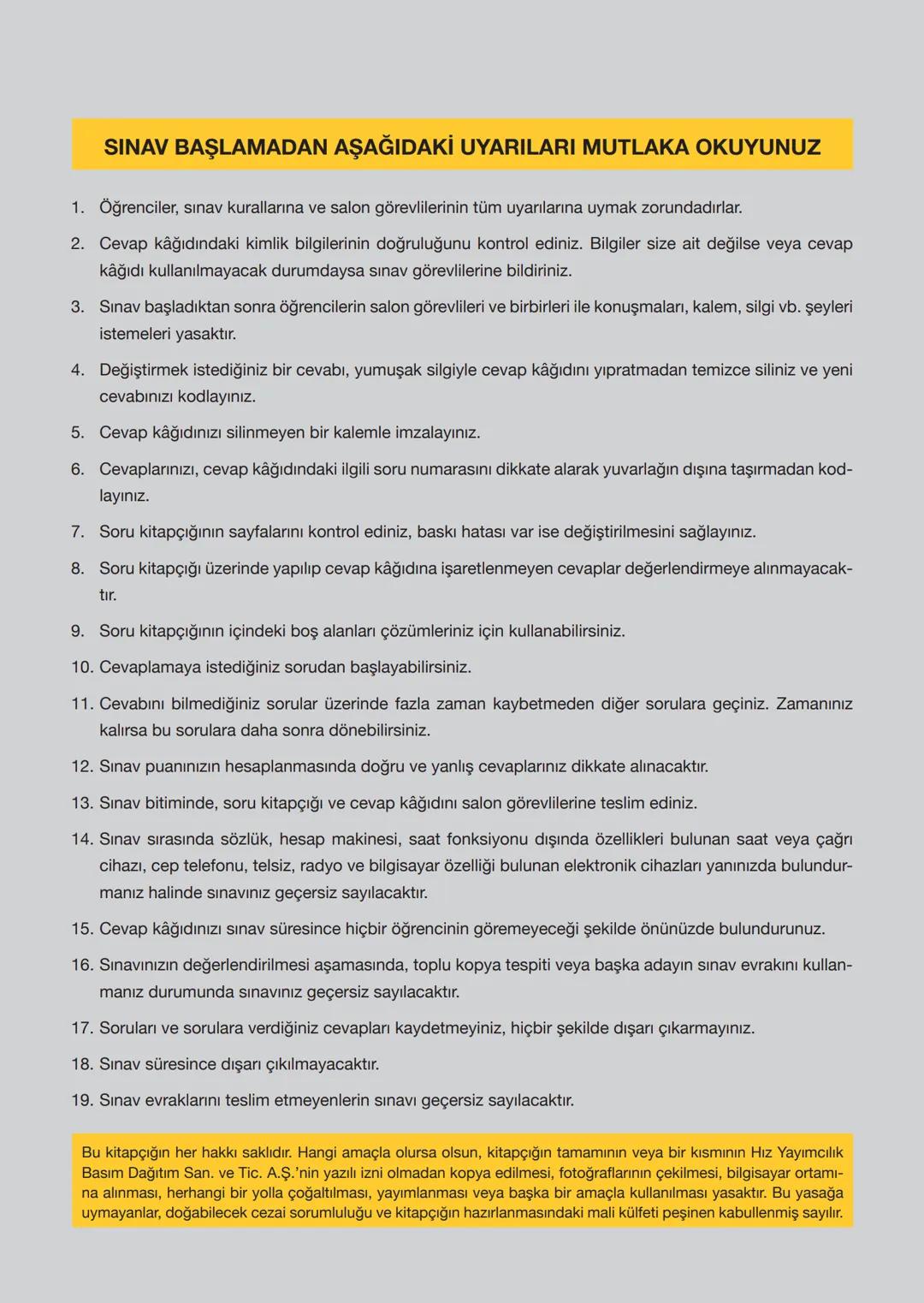 HIZ YAYINLARI
8. SINIF
ORTAÖĞRETİM KURUMLARINA HAZIRLIK
DENEME SINAVI - 1
SÖZEL BÖLÜM
A
KİTAPÇIK
TÜRÜ
Adı ve Soyadı
Sınıf / Şubesi
Öğrenci N