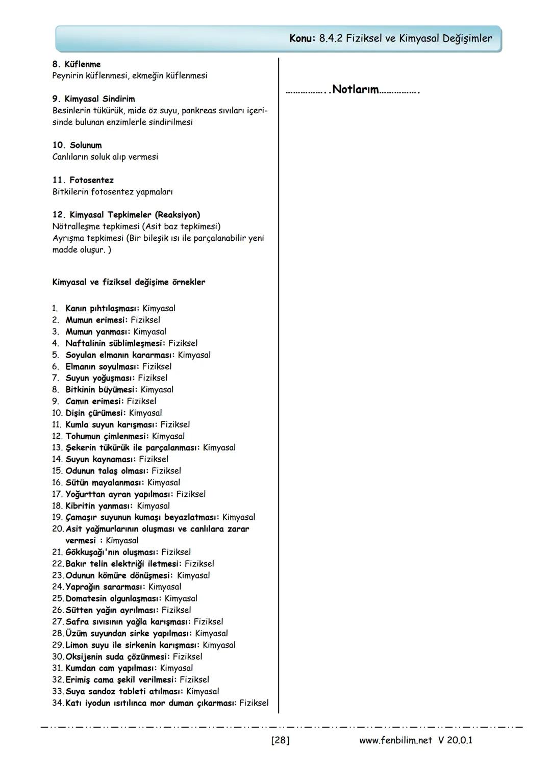 # 8.Sınıf Fen Bilimleri Ders Notları
Barış ZEREN
Fen Bilimleri Öğretmeni
www.fenbilim.net V 20.0.1 1.Ünite: Mevsimler ve İklim
Konu: 8.1.1