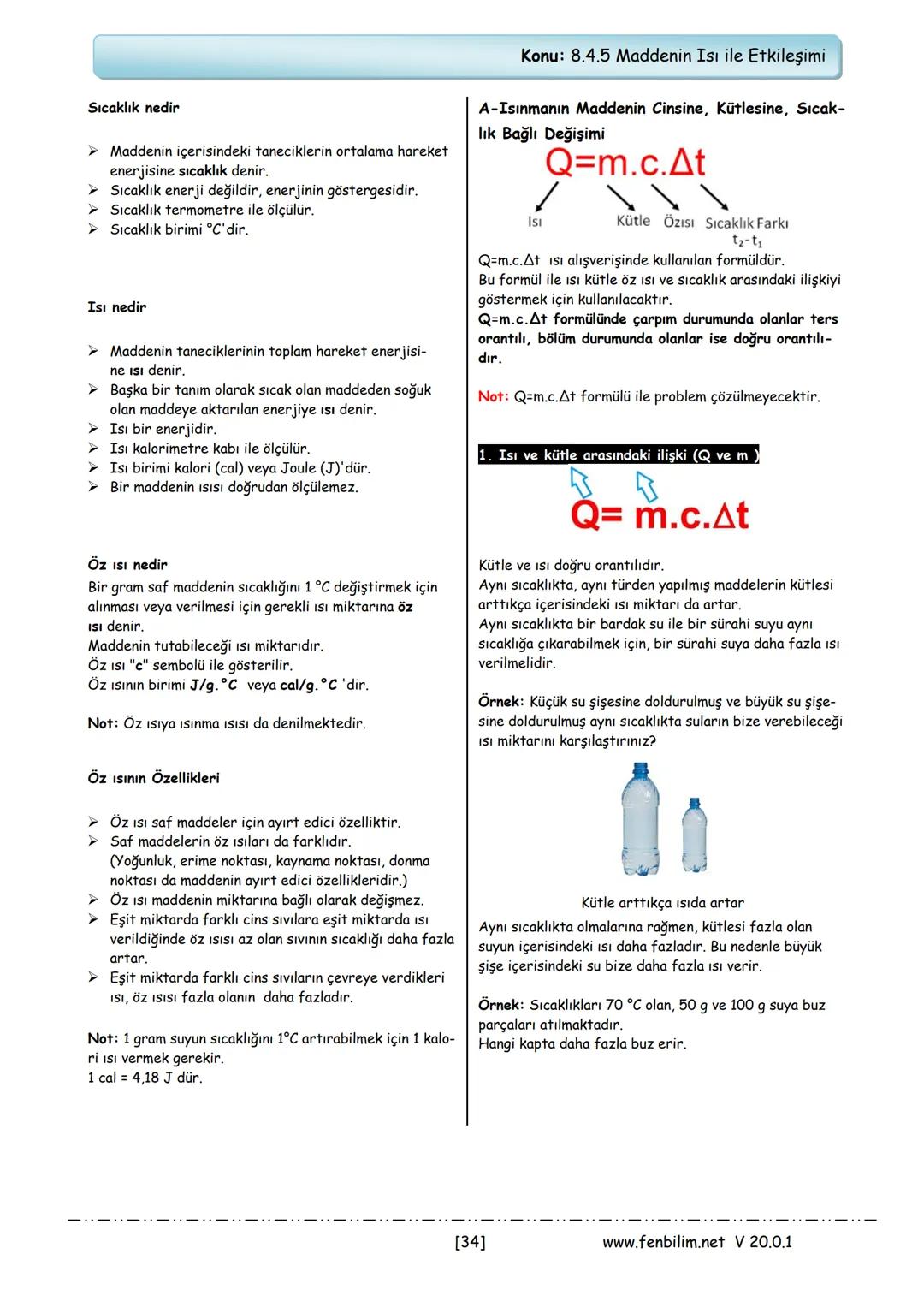 # 8.Sınıf Fen Bilimleri Ders Notları
Barış ZEREN
Fen Bilimleri Öğretmeni
www.fenbilim.net V 20.0.1 1.Ünite: Mevsimler ve İklim
Konu: 8.1.1