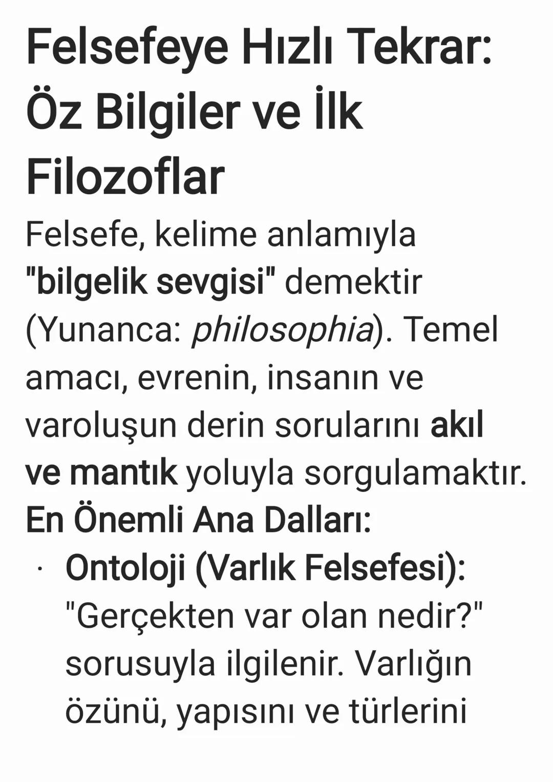 Felsefeyi Tanıma Hızlı Tekrar
