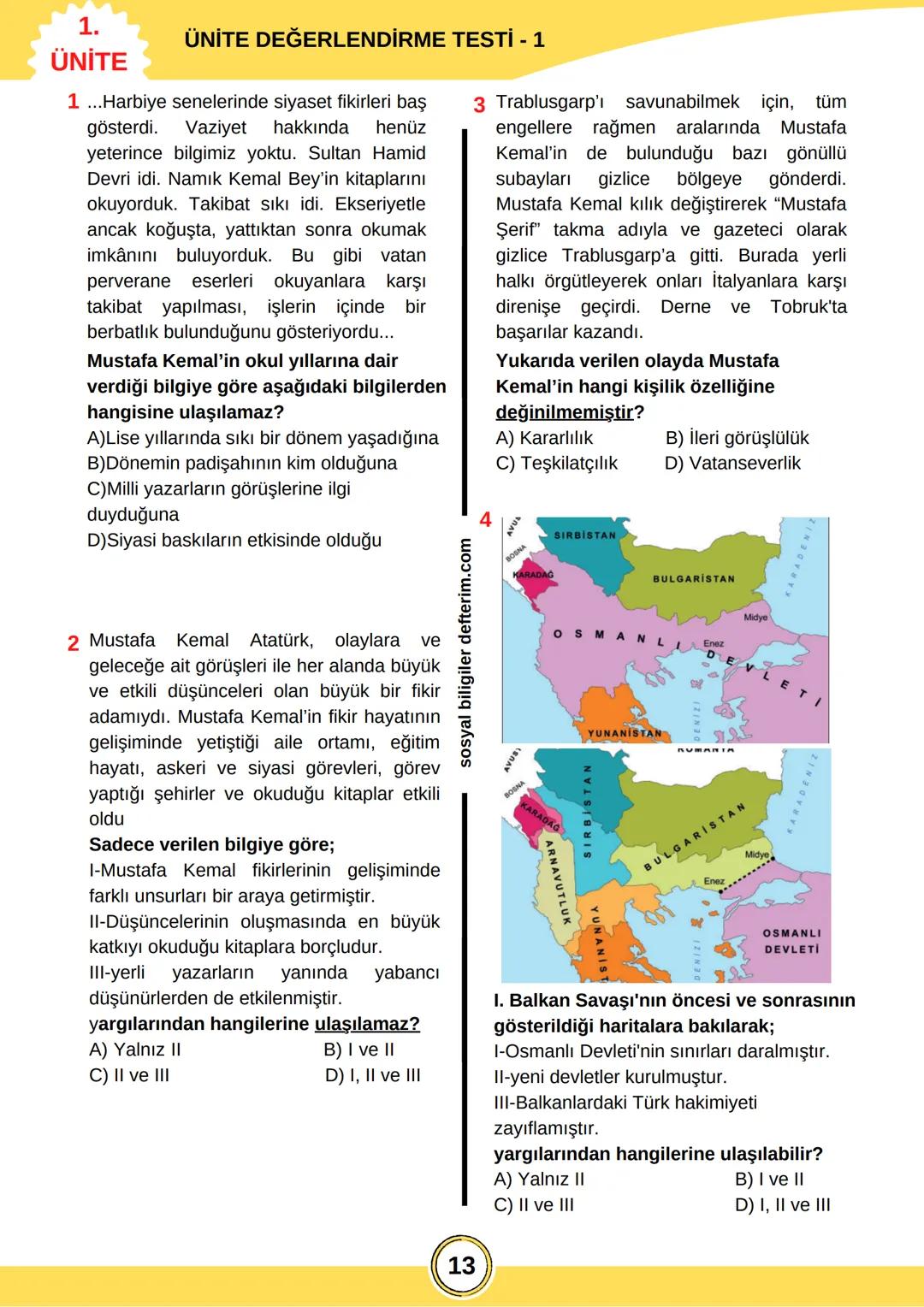 # İNKILAP TARİHİ
8. SINIF
1.ÜNİTE 1.
ÜNİTE
ÜNİTE KAVRAMLARINI ÖĞRENELİM
Ataşemiliter: Bir ulusun yabancı ülkelerdeki elçiliklerinde görevl