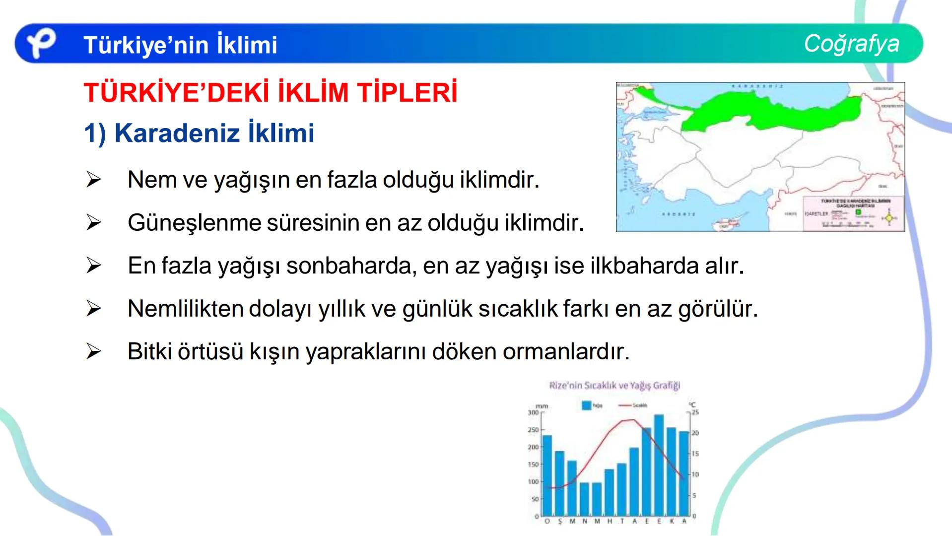 COĞRAFYA
TÜRKİYE'NİN İKLİMİ Türkiye'nin İklimi
TÜRKİYE'NİN İKLİMİNİ ETKİLEYEN FAKTÖRLER
Coğrafya
1) Matematik Konum: Türkiye 36 - 42 kuzey e