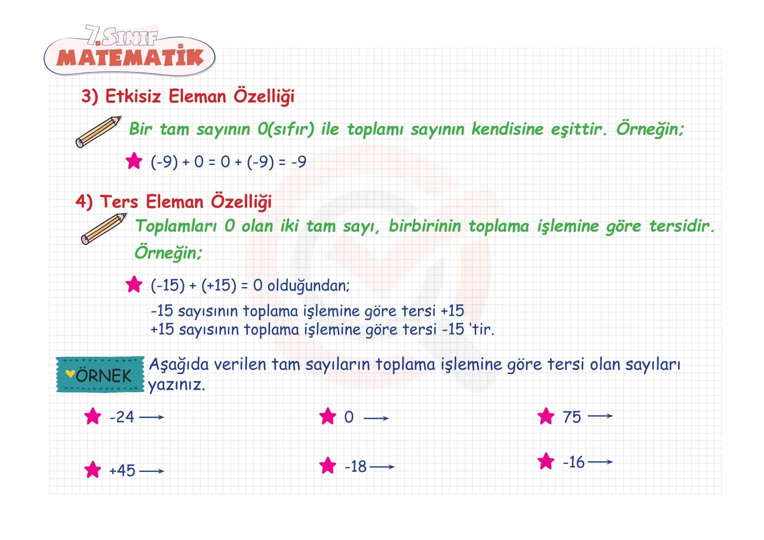 7.SINIF
MATEMATIK TAM SAYILAR
Tam Sayılarla Toplama-Çıkarma
Tam Sayılarla Çarpma-Bölme
Tam Sayılarda Üslü Nicelikler
Tam Sayı Problemleri 7.