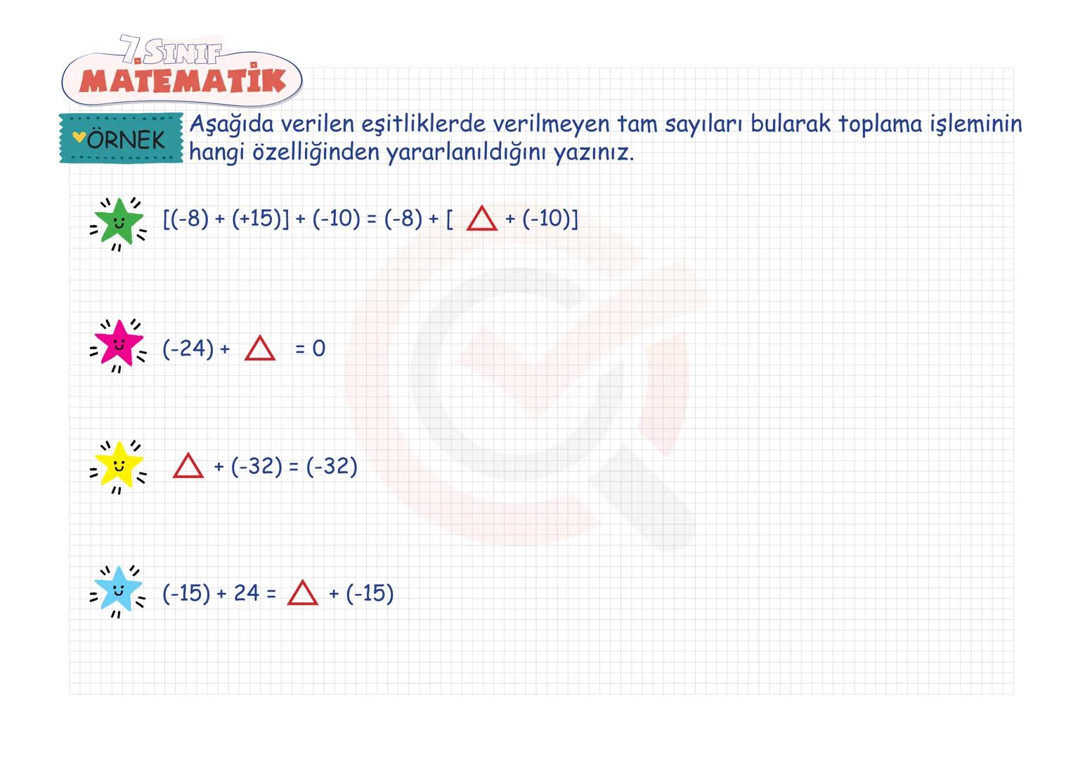 7.SINIF
MATEMATIK TAM SAYILAR
Tam Sayılarla Toplama-Çıkarma
Tam Sayılarla Çarpma-Bölme
Tam Sayılarda Üslü Nicelikler
Tam Sayı Problemleri 7.
