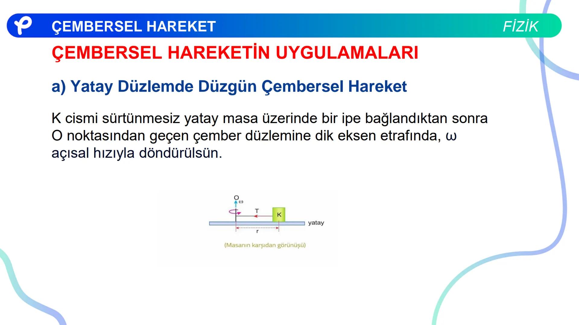 Fizik
ÇEMBERSEL HAREKET ## PÇEMBERSEL HAREKET
## 1. Düzgün Çembersel Hareket
Bir cismin bir eksen etrafında izlediği çembersel yörüngeli
h