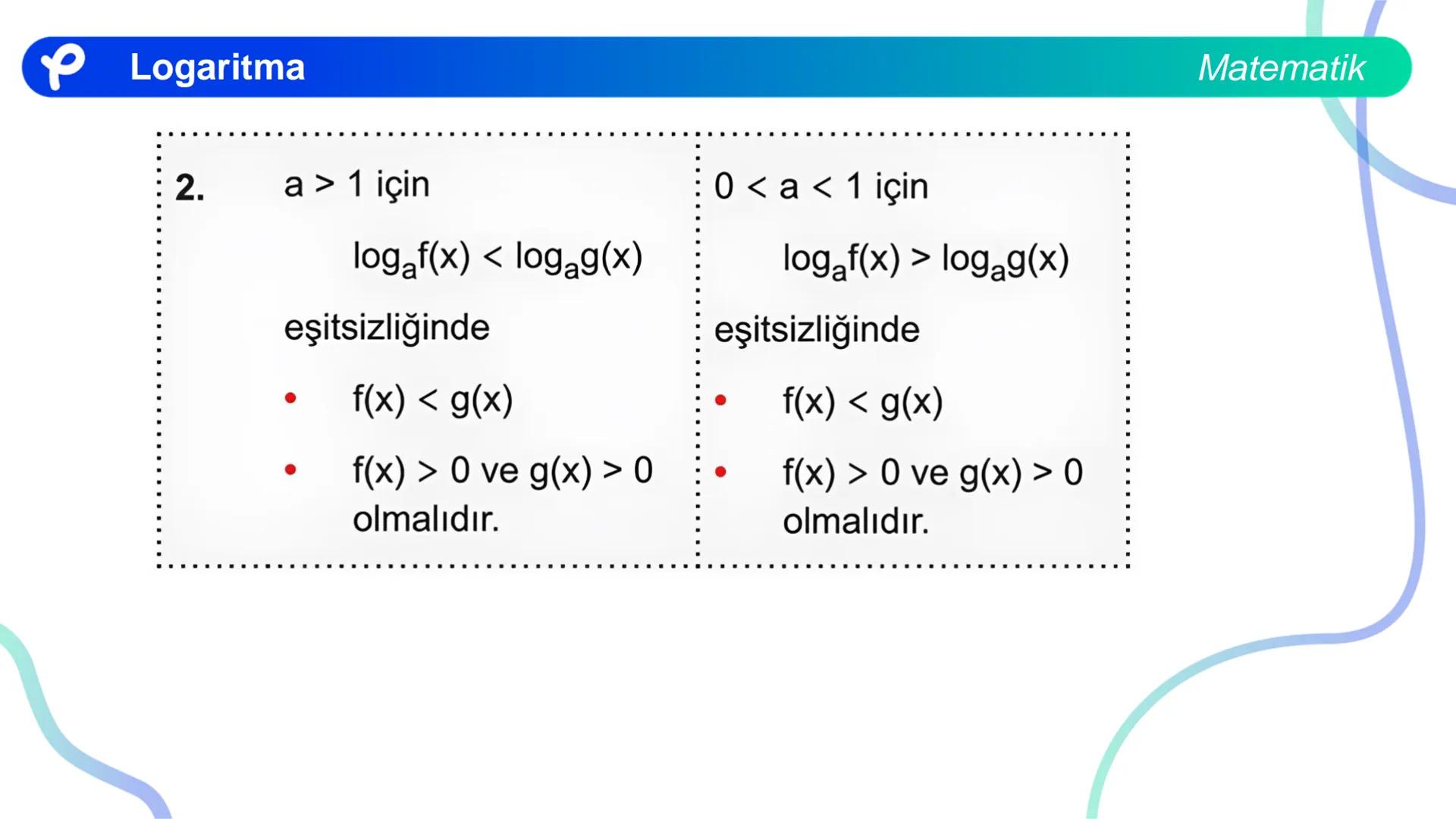 MATEMATİK
LOGARİTMA Logaritma
ÜSTEL VE LOGARİTMİK DENKLEMLER
?
12<sup>x</sup> = 4<sup>x + 2</sup>
olduğuna göre, x aşağıdakilerden hangisine