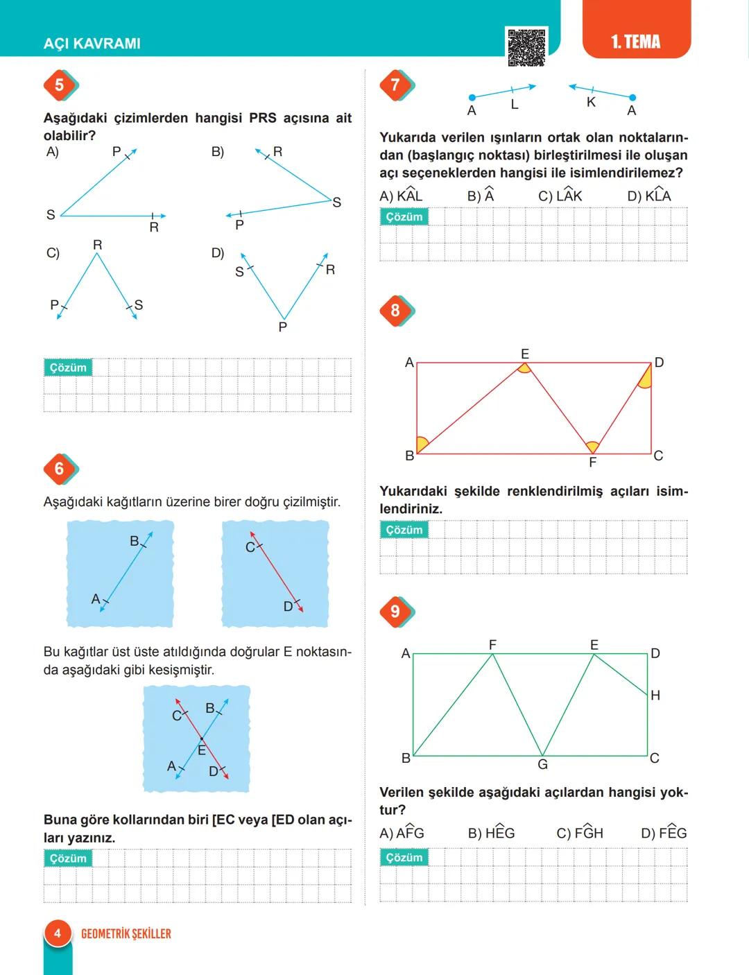 TEMEL GEOMETRİK ŞEKİLLER VE ÖZELLİKLERİ
Nokta, Doğru, Doğru Parçası ve İşın
Nokta tanımsız bir kavramdır. Noktanın uzun-
luğu, eni, alanı ve