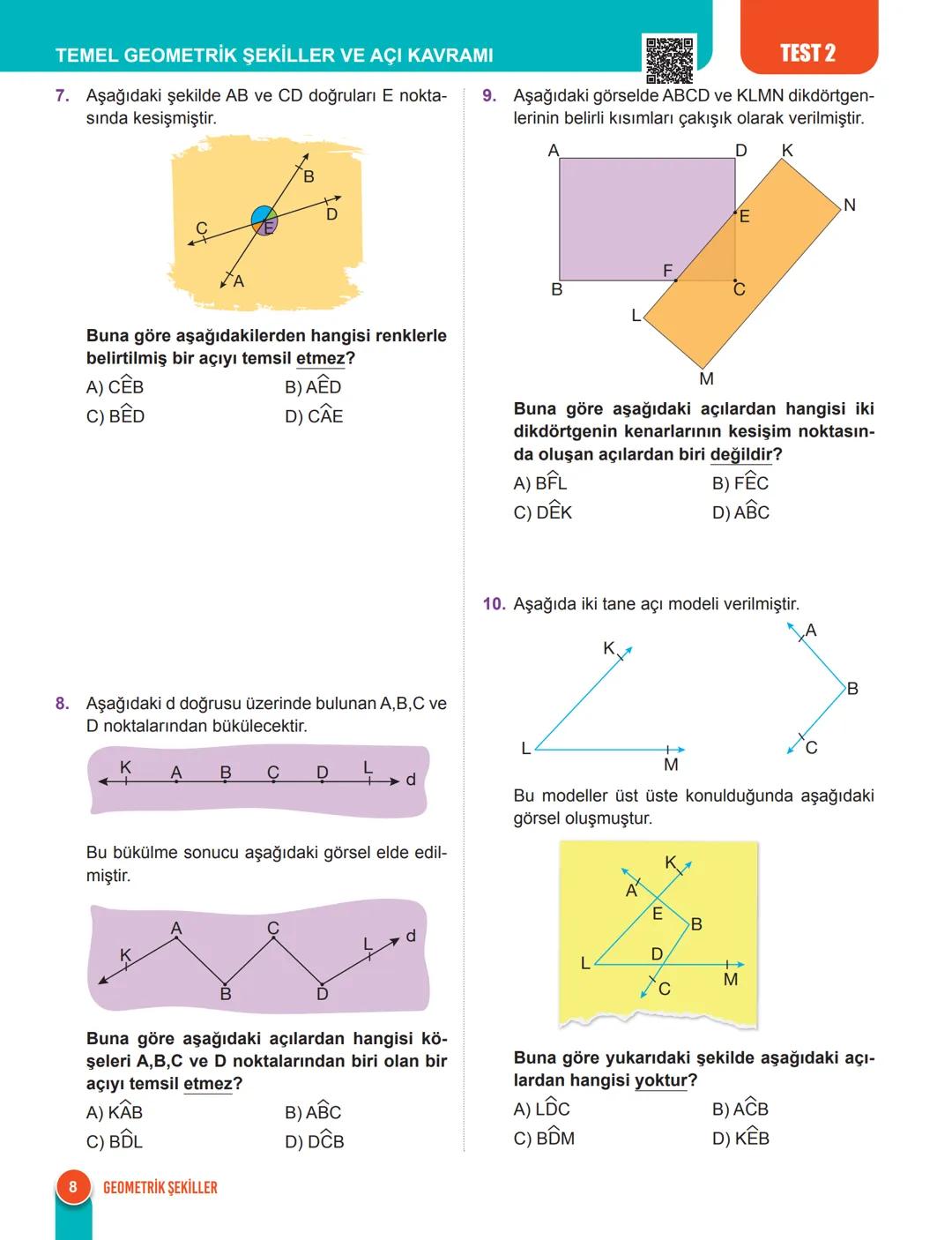 TEMEL GEOMETRİK ŞEKİLLER VE ÖZELLİKLERİ
Nokta, Doğru, Doğru Parçası ve İşın
Nokta tanımsız bir kavramdır. Noktanın uzun-
luğu, eni, alanı ve
