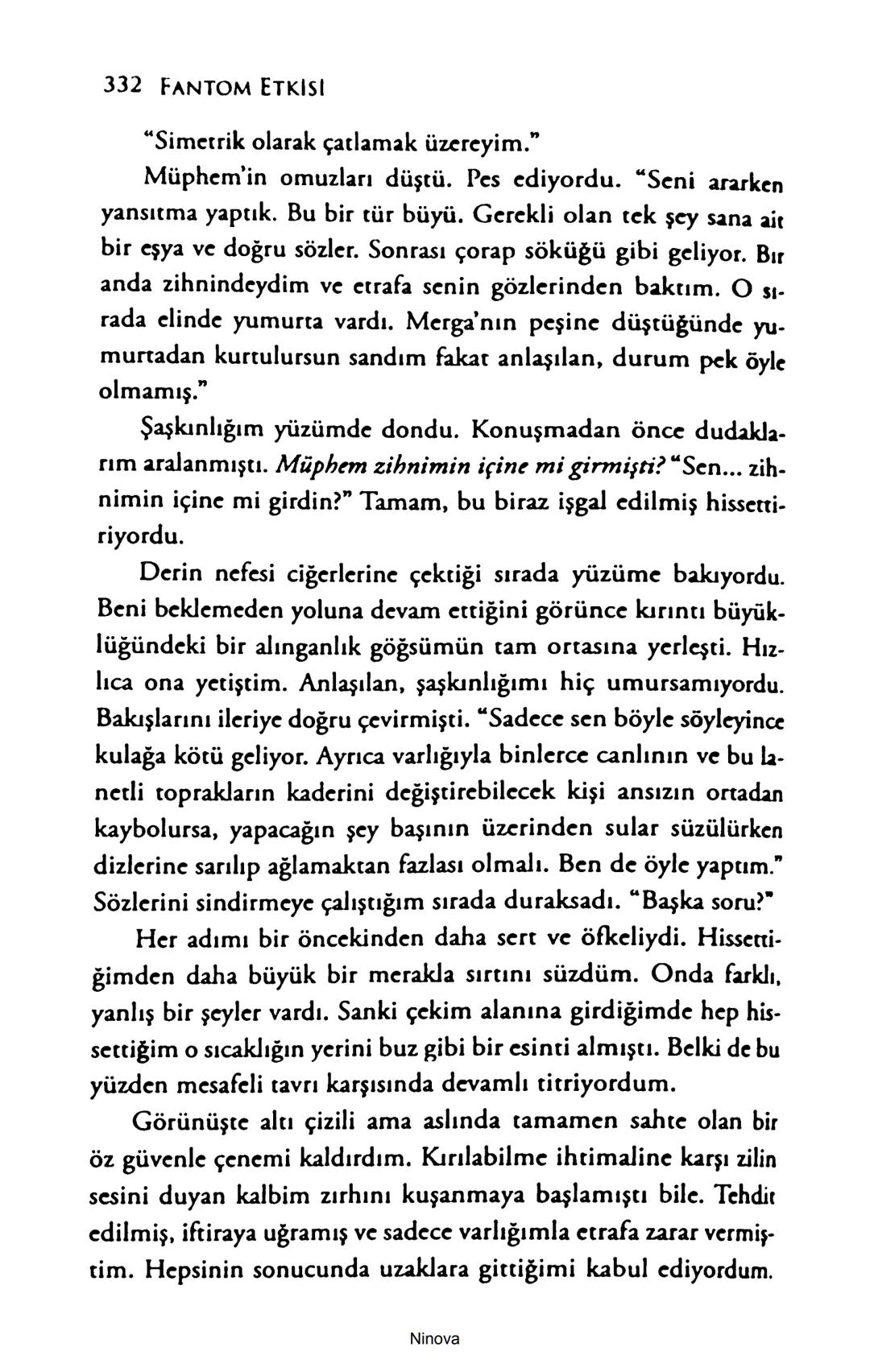 SELİN SOLARİS
# FANTOM
## ETKİSİ
DOĞA DÖNÜYOR
3. BASKI Piyanonun, ruhu dansa iteleyen notaları bir ipe sıralanmış gibi havaya
karıştı. Si