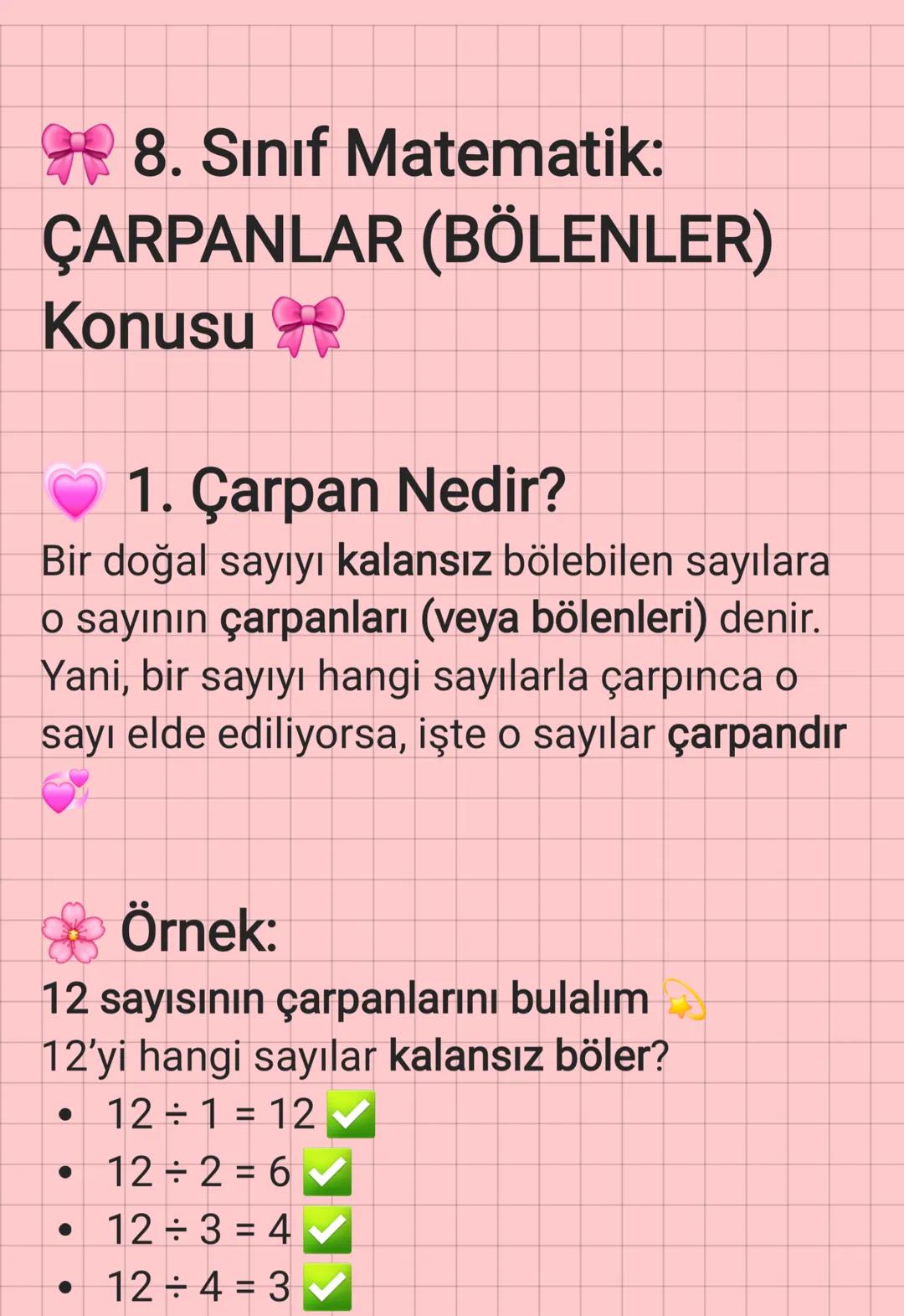 8. Sınıf Çarpanlar ve Katlar Konusu (PDF)