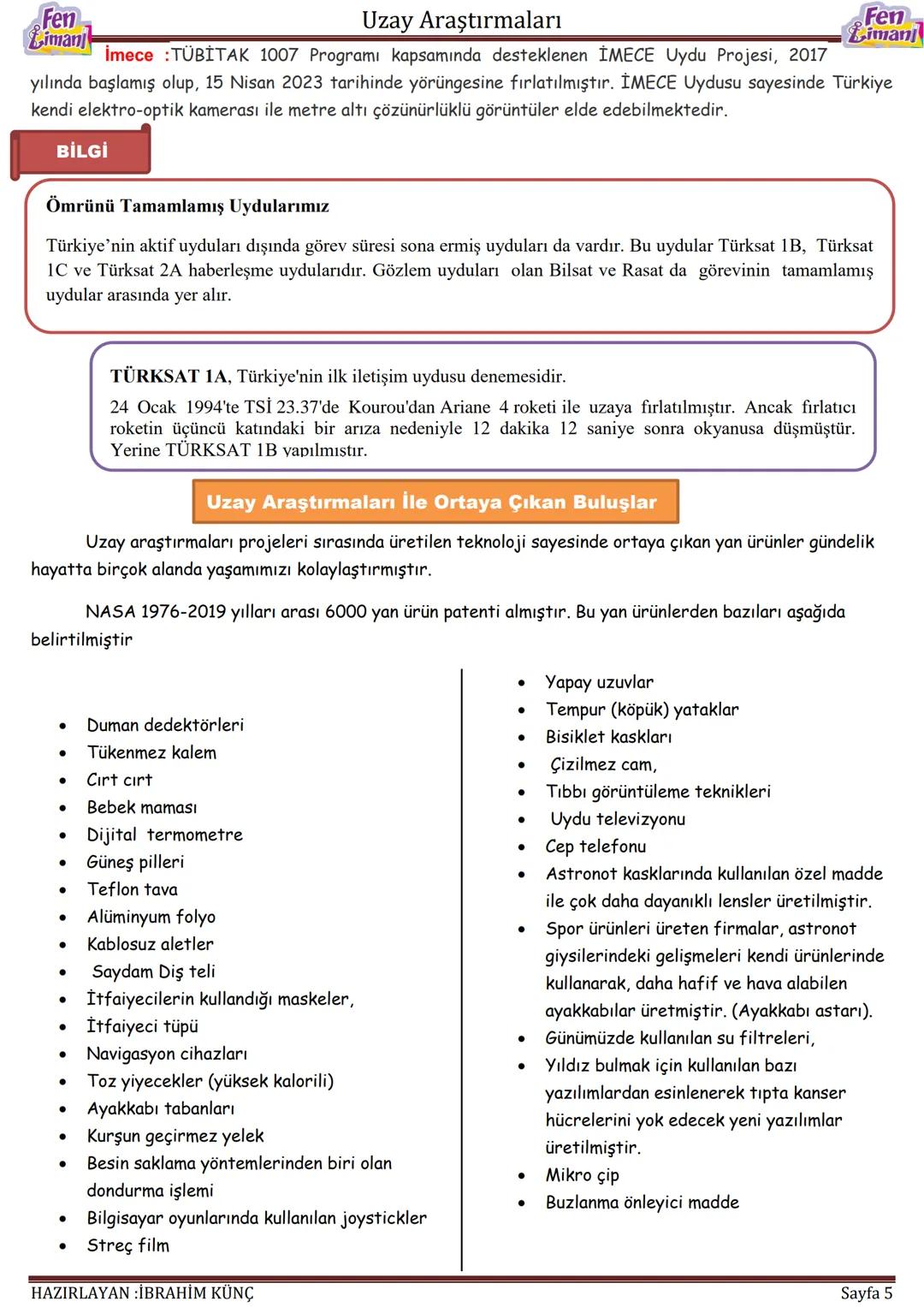 # UZAY
# ARAŞTIRMALARI
Konu / Kavramlar: Uydu, uzay kirliliği, gökyüzü gözlem araçları
F.7.1.1.1. Uzay teknolojilerini açıklar.
F.7.1.1.2.