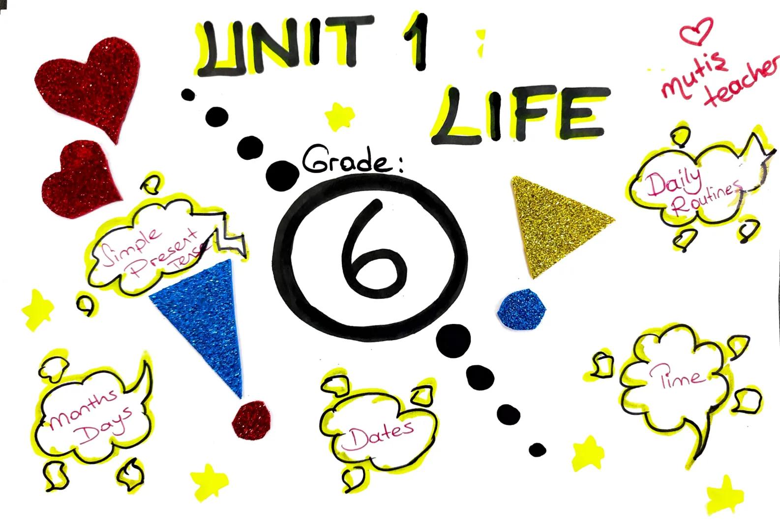 9
Simple
Present
Ters
Months
Days
UNIT 1 :
Grade:
6
♡
LIFE mutacher
Daily
Routines
Dates
Time -DAILY ROUTINES-
• Get up/Wake up: Uyanmak /
