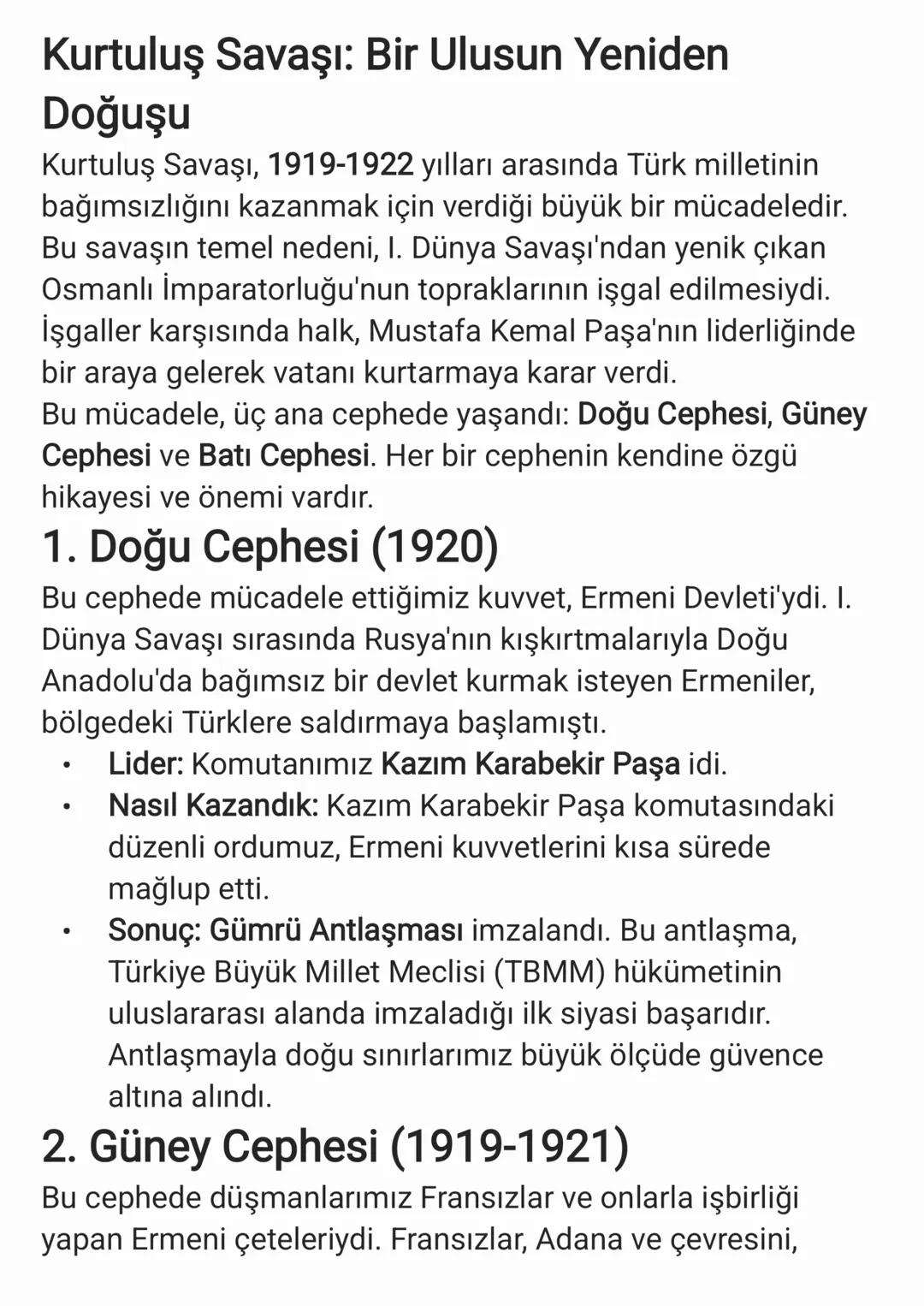 Kurtuluş savaşı ve cepheleri