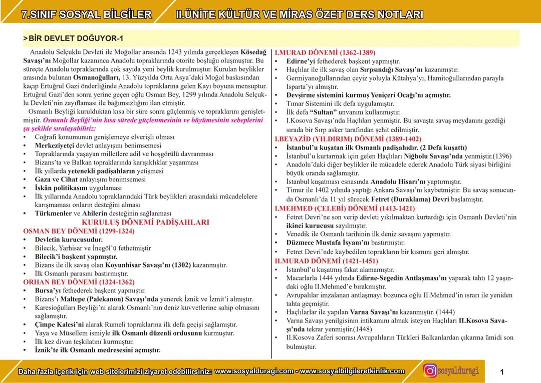 7. Sınıf sosyal bilgiler bir devlet doğuyor