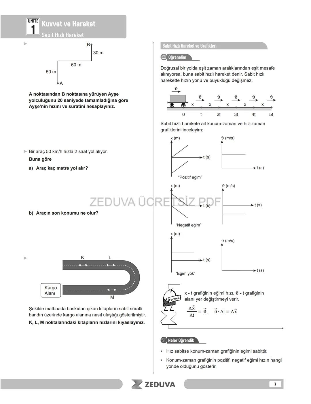 # UNITE Kuvvet ve Hareket
1
Sabit Hızlı Hareket
1. 1 SABİT HIZLI HAREKET
Sabit hızlı hareketi anlamak için öncelikle hareket ile ilgili
ba