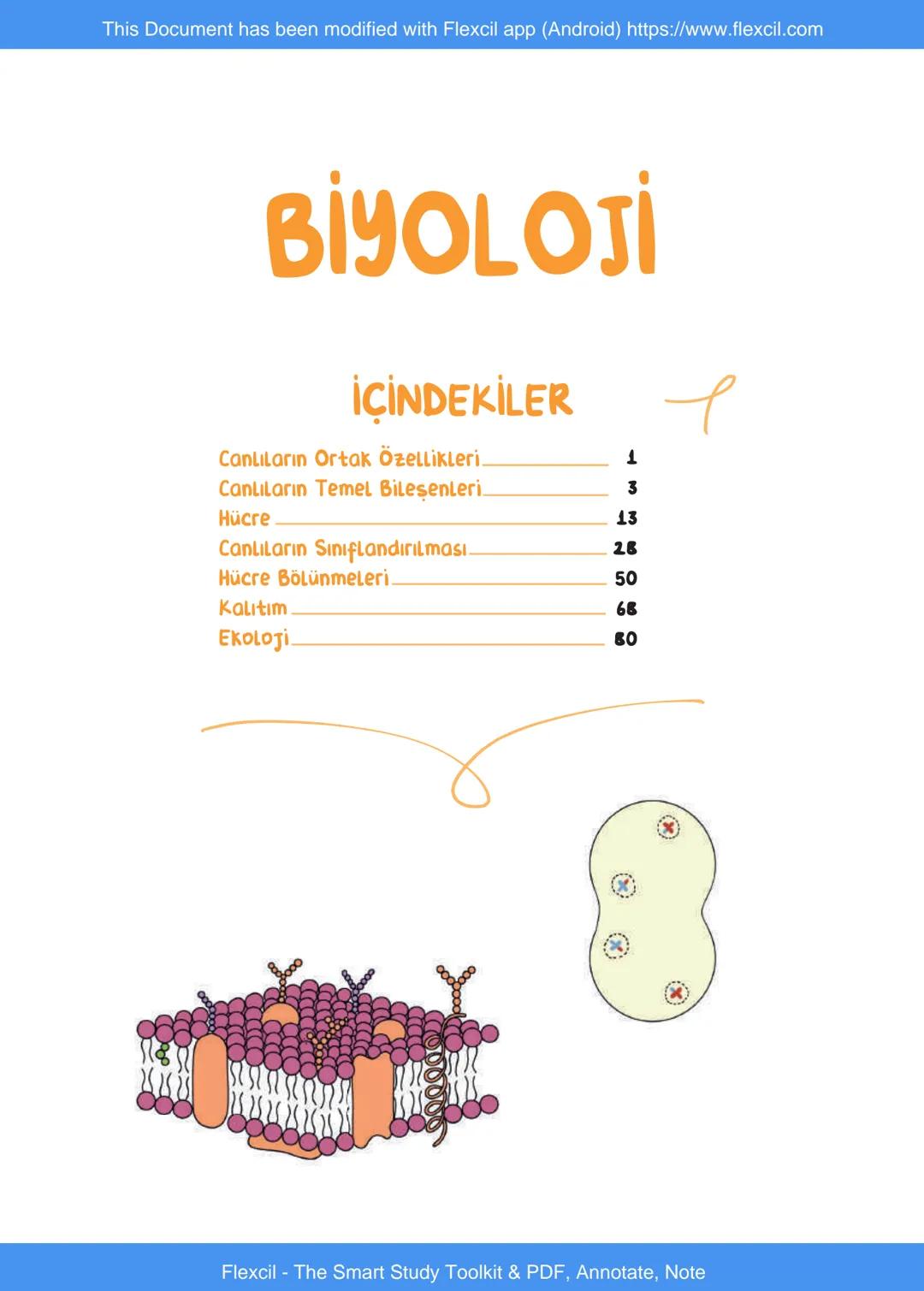This Document has been modified with Flexcil app (Android) https://www.flexcil.com
# BİYOLOJİ
## İÇİNDEKİLER
Canlıların Ortak Özellikleri
