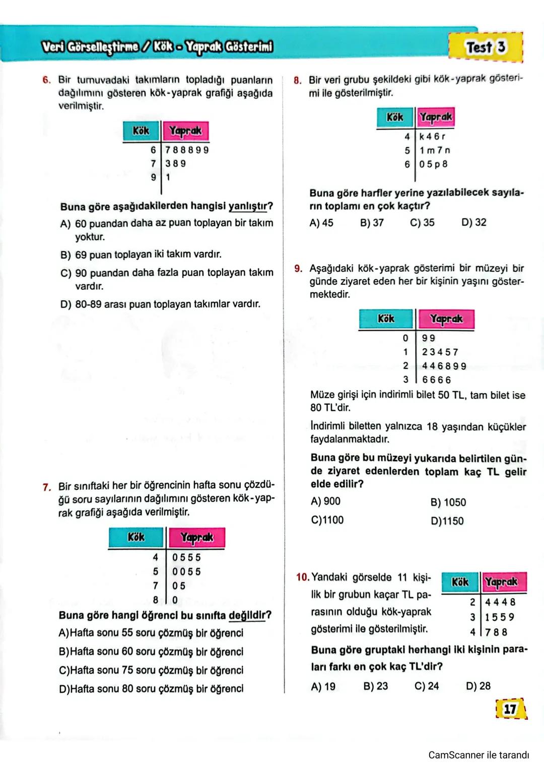 Veri Görselleştirme / Sütun Grafikleri
Test 2
1.
Grafik: Ege'nin Üç Sınavdan Aldığı Not
3.
Grafik: Günlere Göre Çözülen Soru Sayısı
Puan
S
